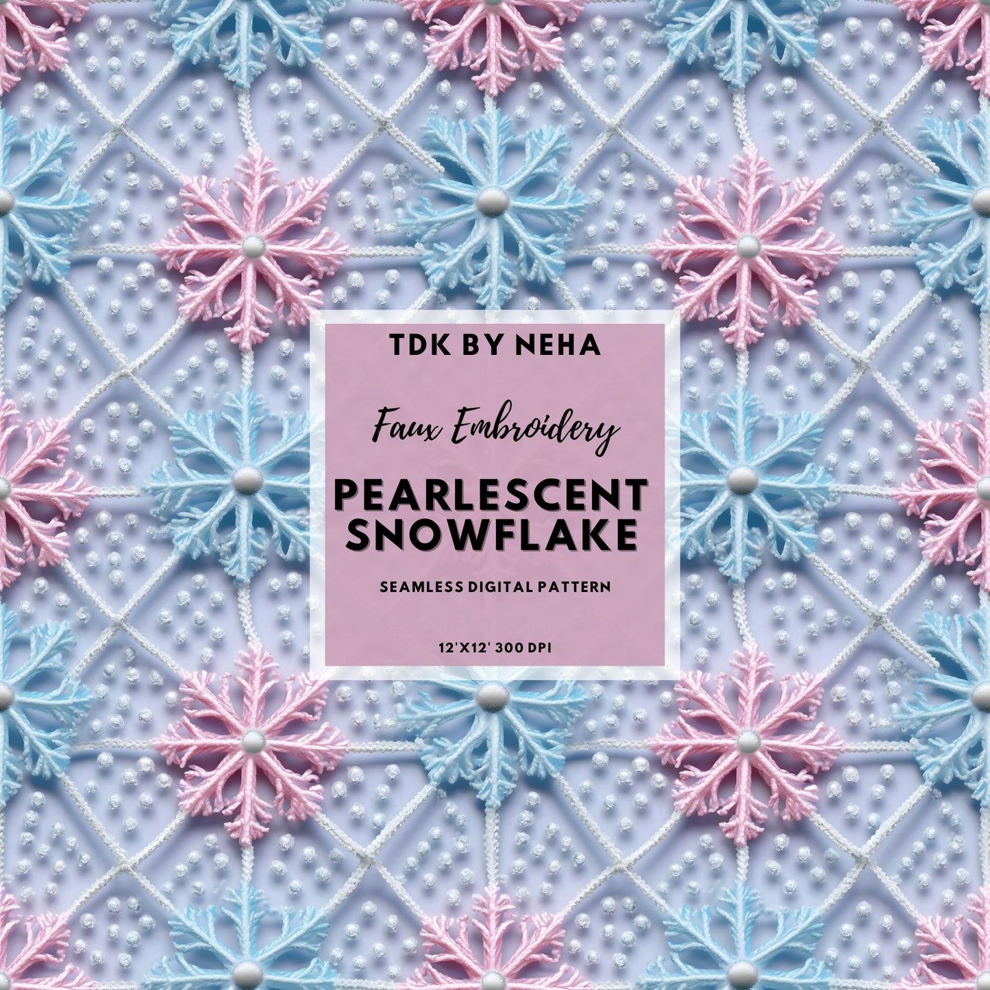 Winter Pastel Pearly Snowflakes Seamless Pattern JPG