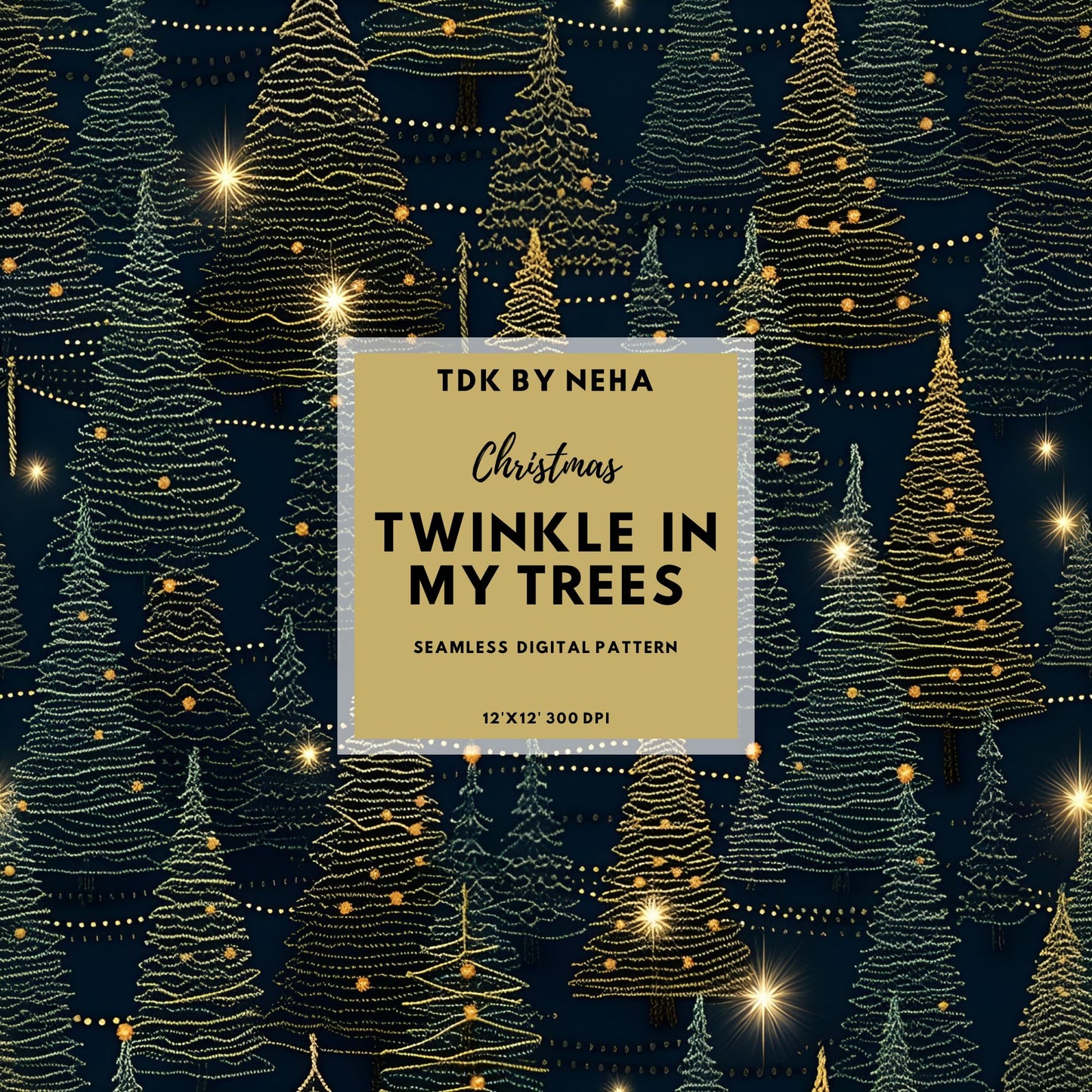 Twinkling Christmas Tree Seamless Pattern JPG