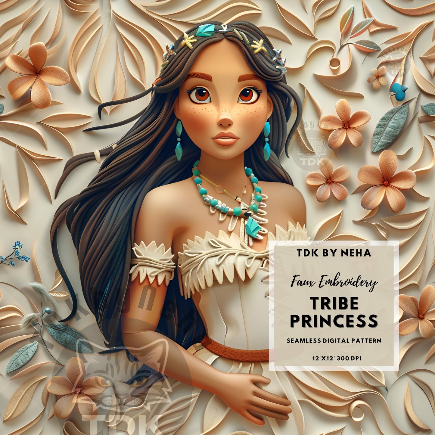 Instant Download Poca Princess Seamless Digital Paper for Fabric Printing