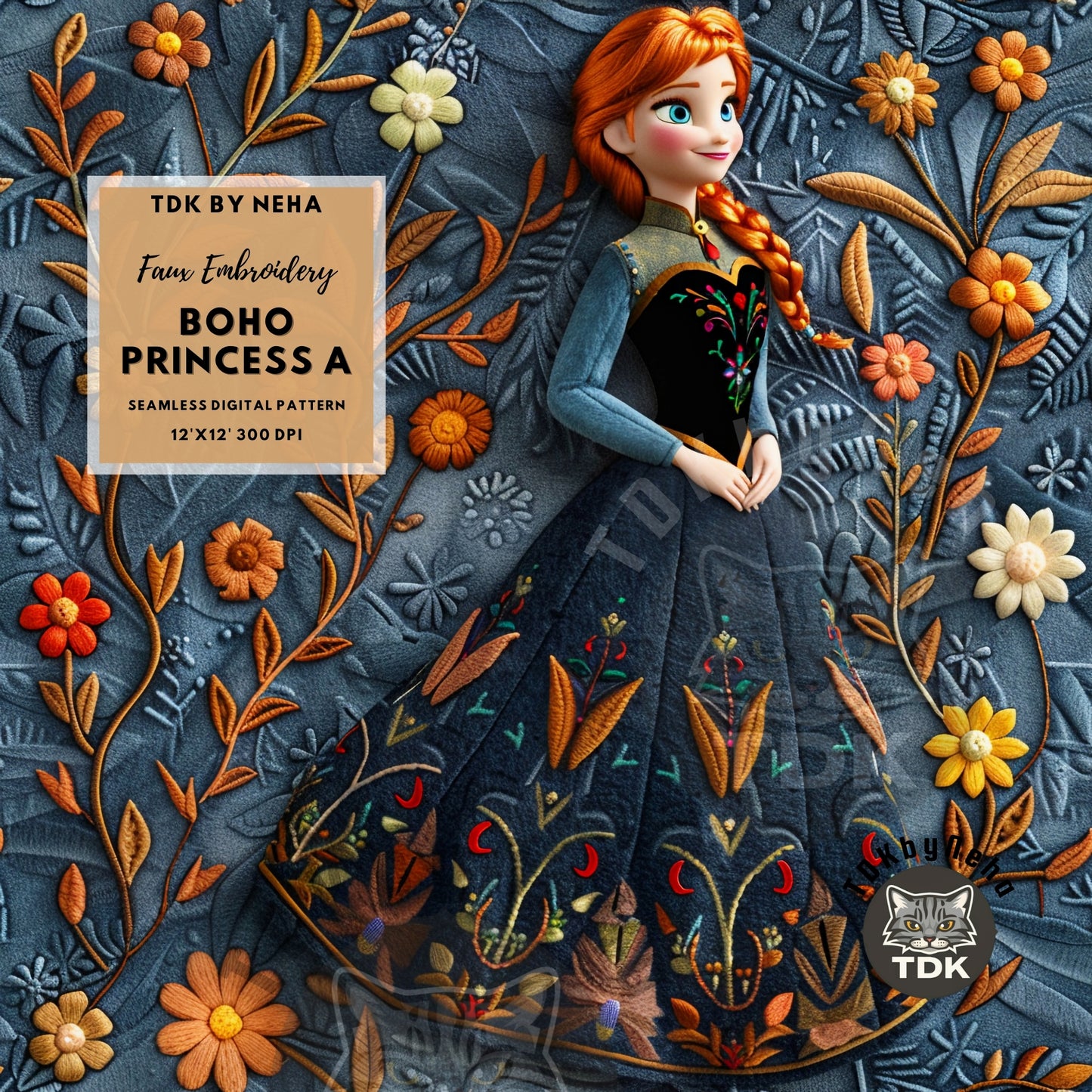 Instant Download Sweet Princess Seamless Digital Paper for Fabric Printing, Floral Magical Princess 3D Seamless Repeat Sublimation Design