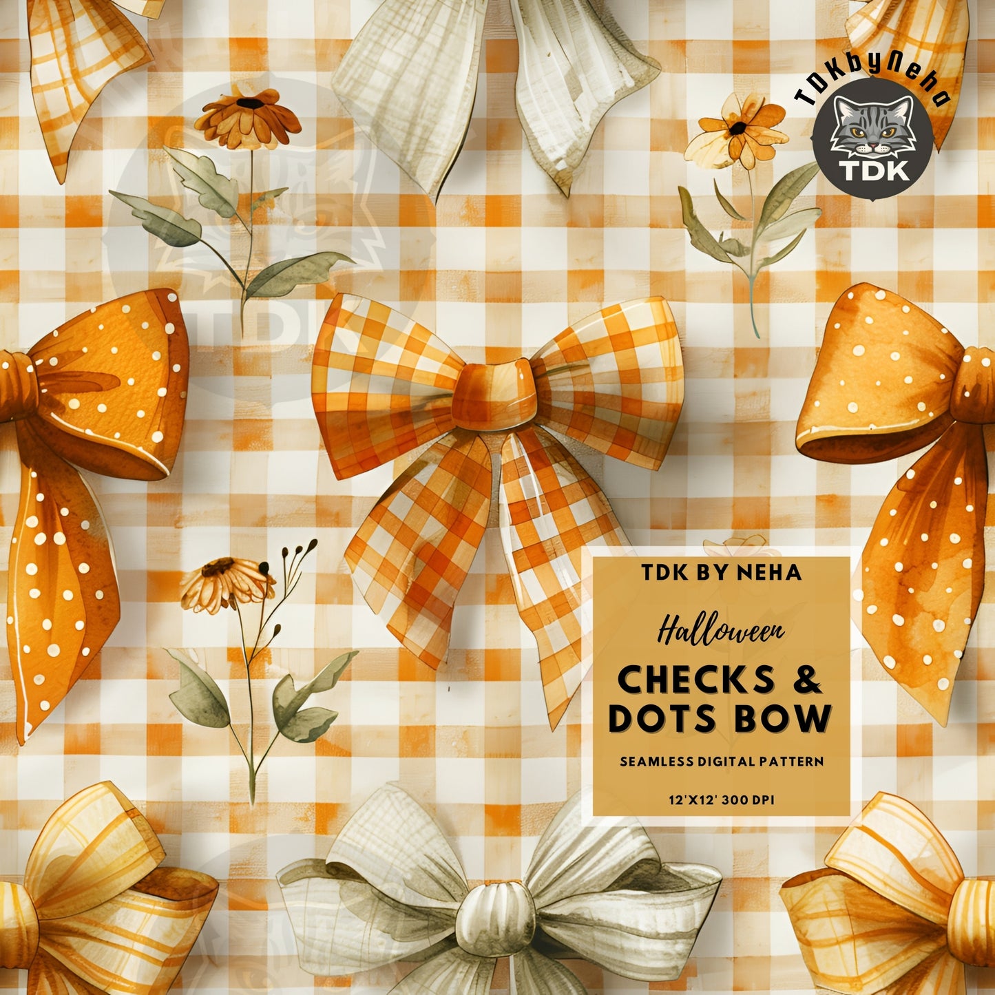 Fall Checkered and Polka Coquette Bow Seamless JPG