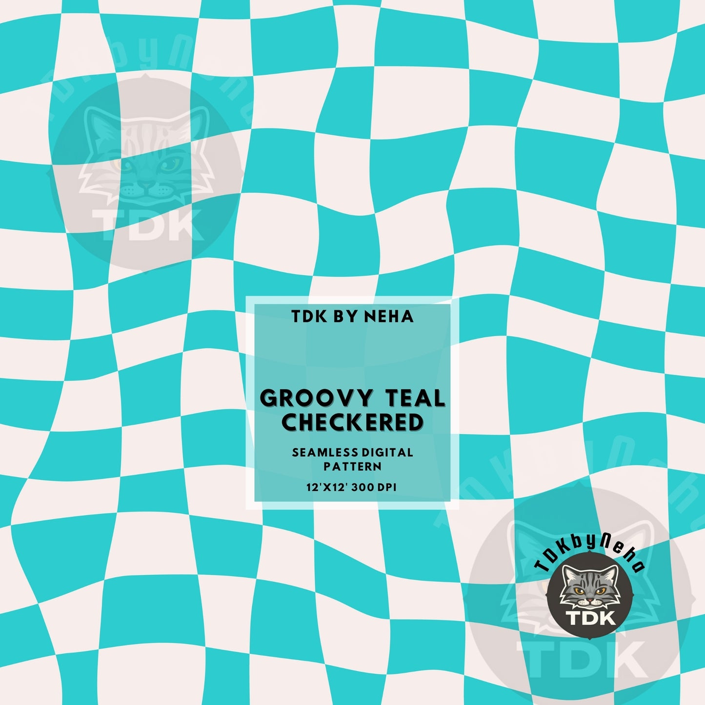 Instant Download Halloween 3 Witches Groovy Teal Checkered Seamless JPG