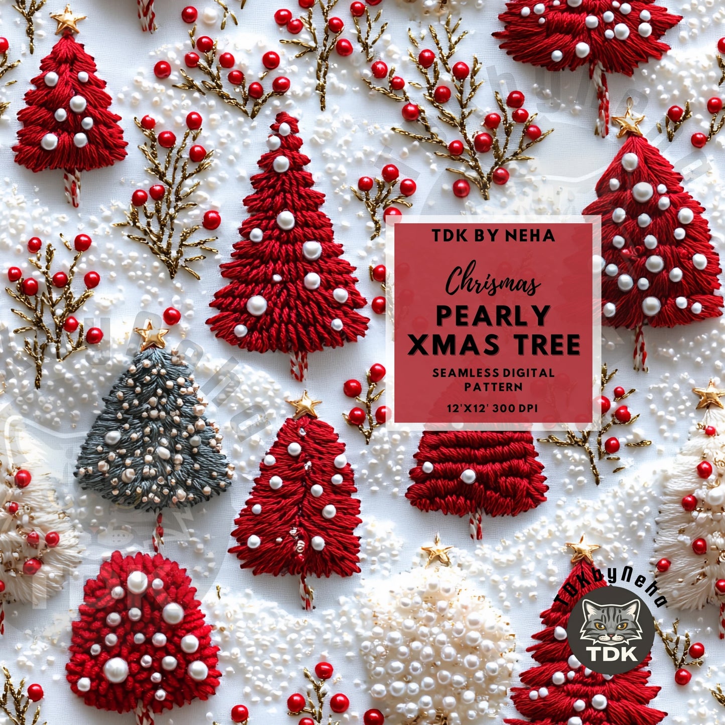 Pearly Christmas Tree Red Seamless JPG