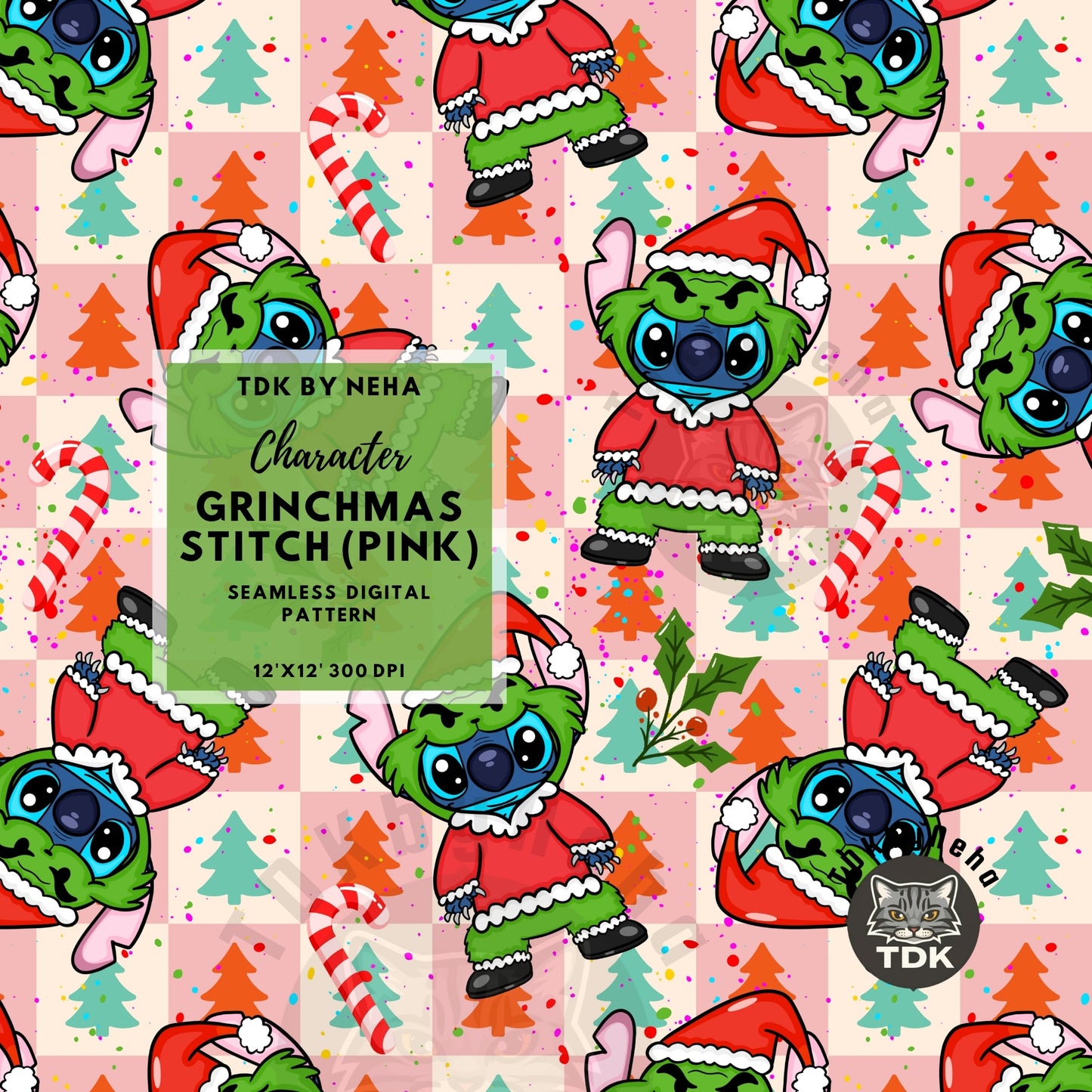 Website Exclusive - Grinchmas Stitch Checker Pink Seamless JPG