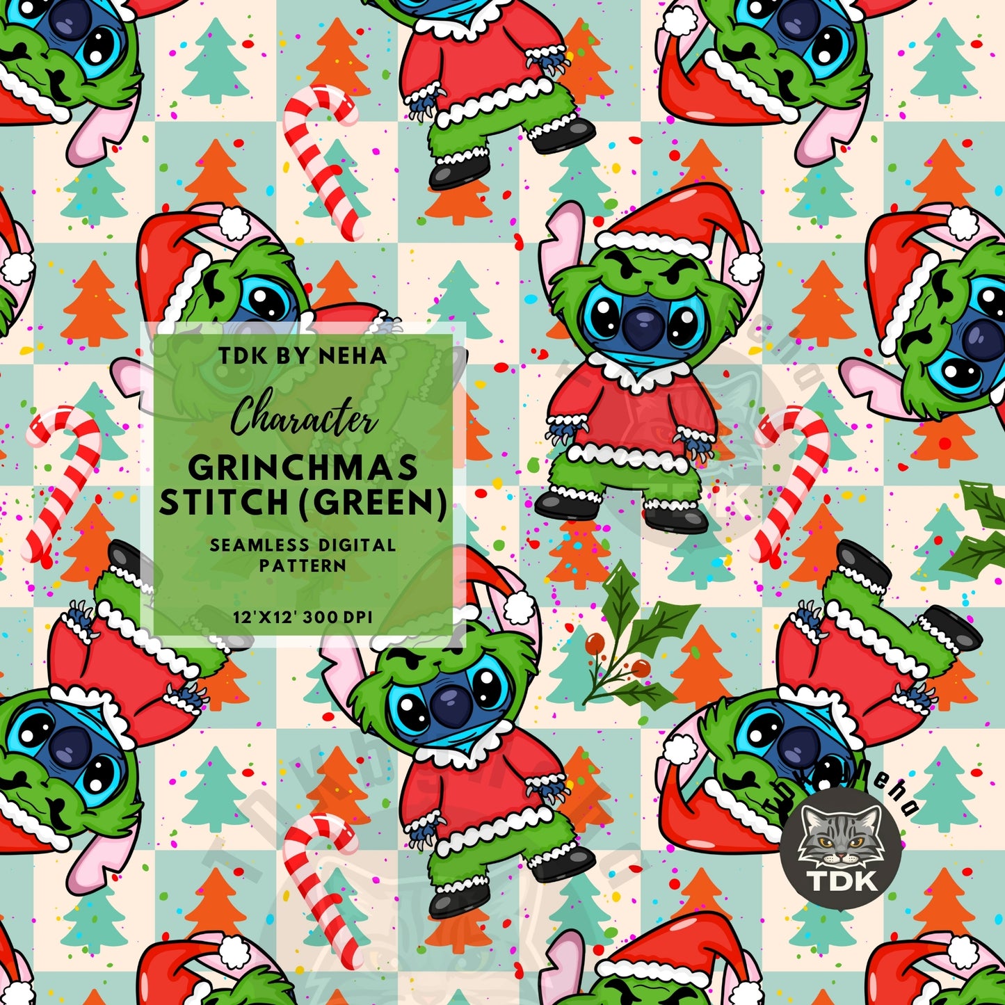 Website Exclusive - Grinchmas Stitch Checker Green Seamless JPG