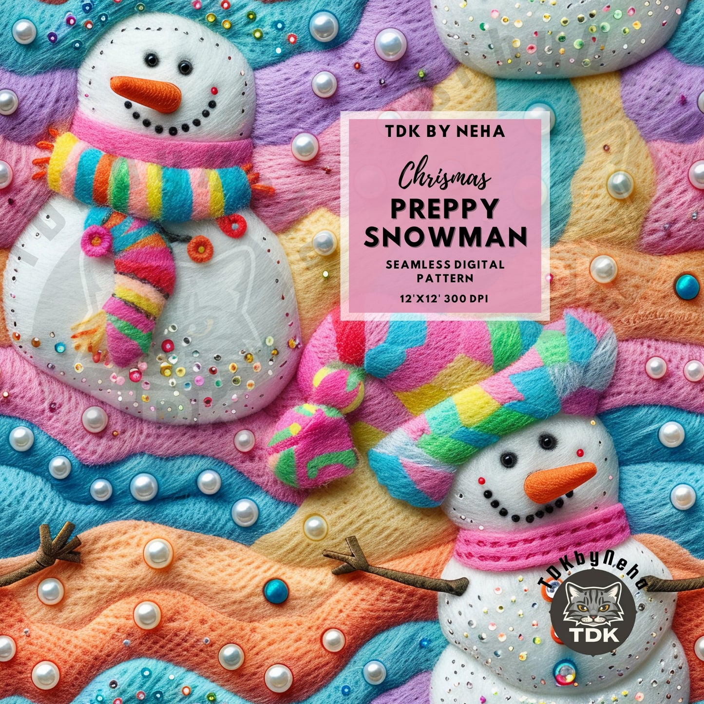 Preppy Christmas Jolly Snowman Seamless JPG