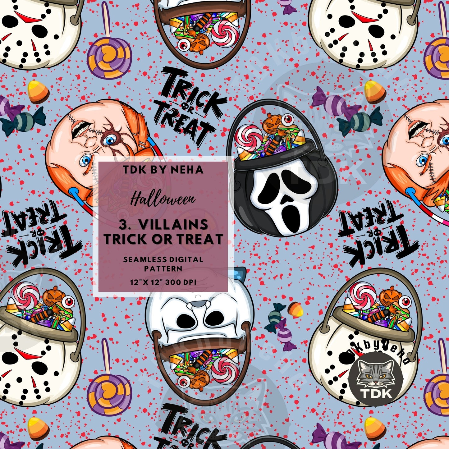 Website Exclusive - Halloween Horror Villains Trick or Treat Seamless JPG (Candy)
