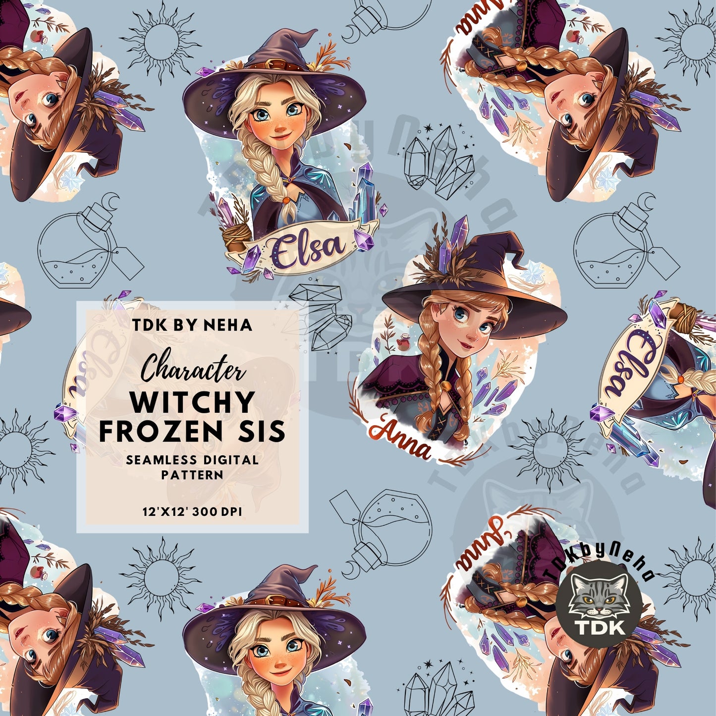 WEBSITE EXCLUSIVE - Witchy Frozen Princesses Seamless Pattern