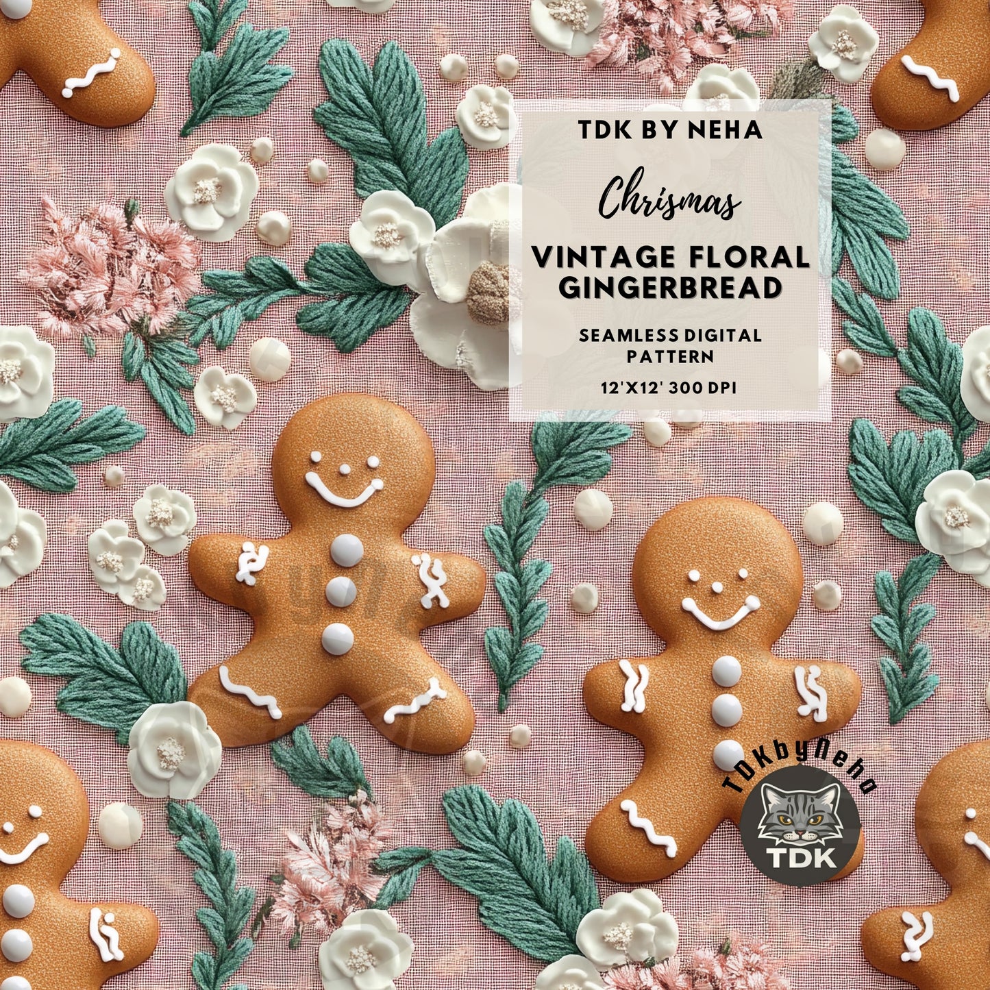 Floral Christmas Gingerbread Seamless