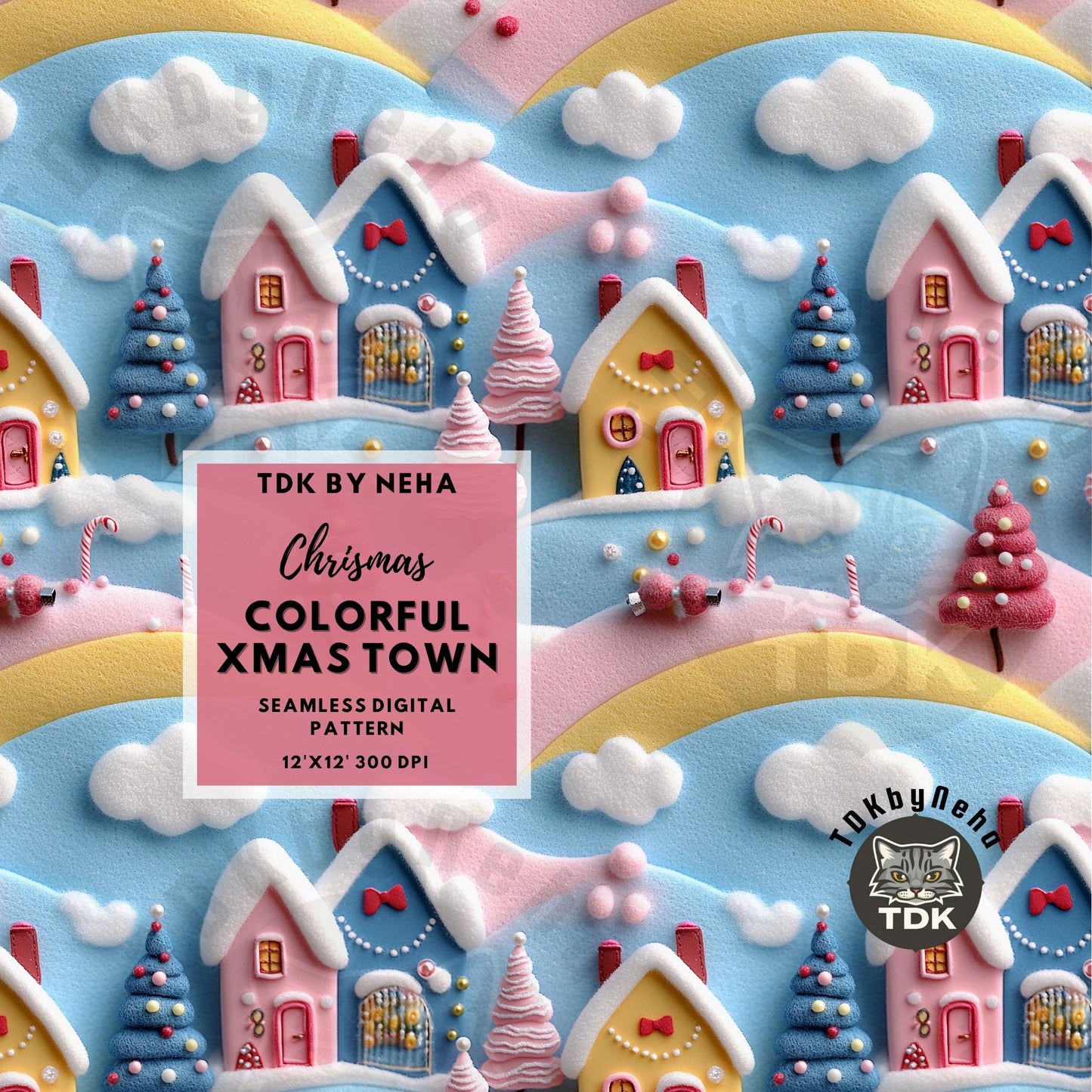 Colorful Preppy Christmas Town Seamless JPG