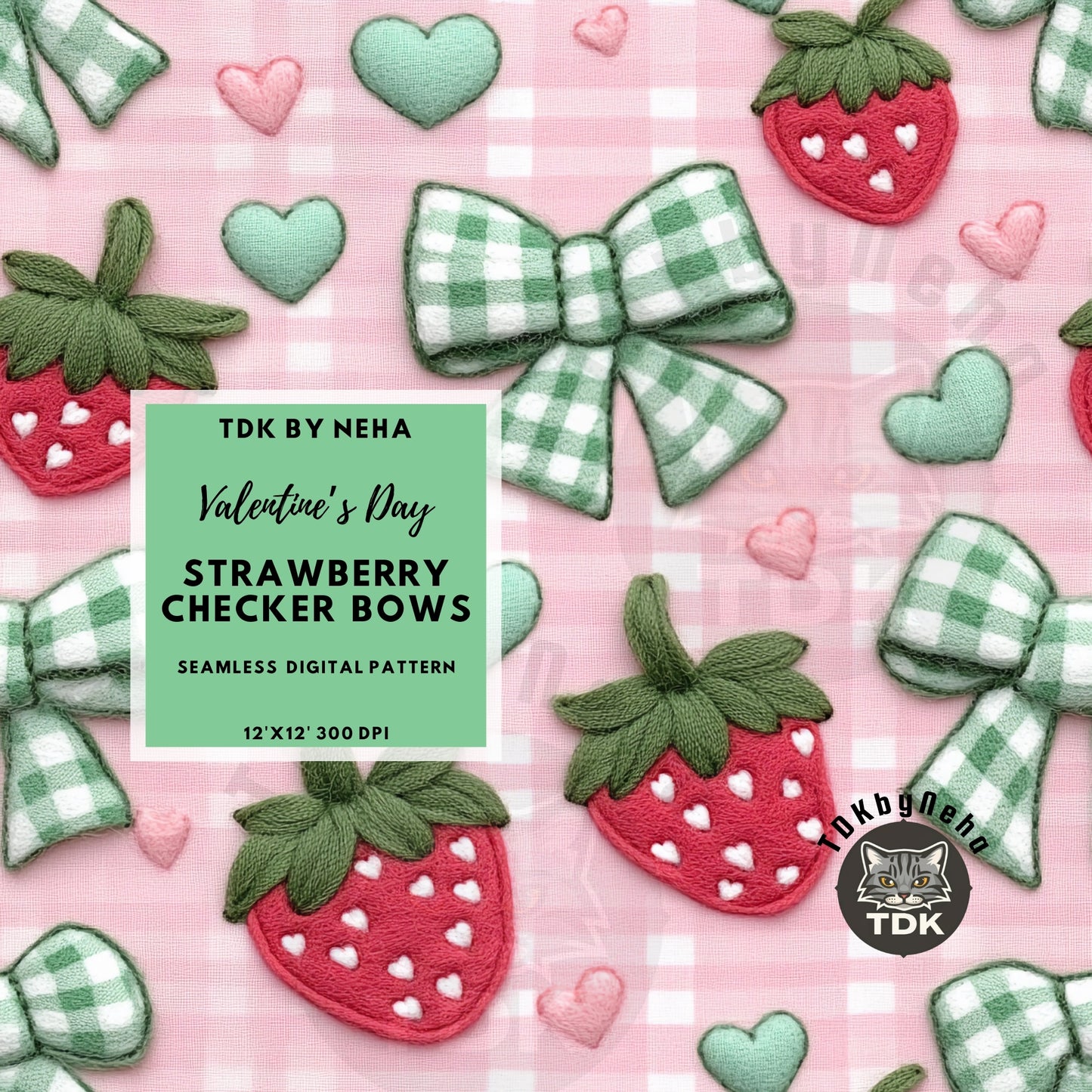 Strawberry n Checkered Coquette Bow Seamless JPG