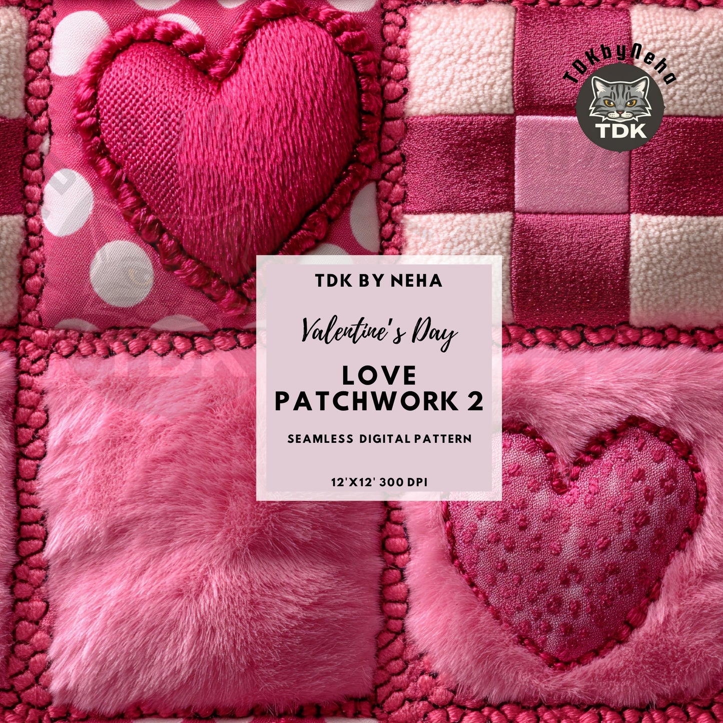 Checkered Love Theme Quilted Patchwork Seamless JPG