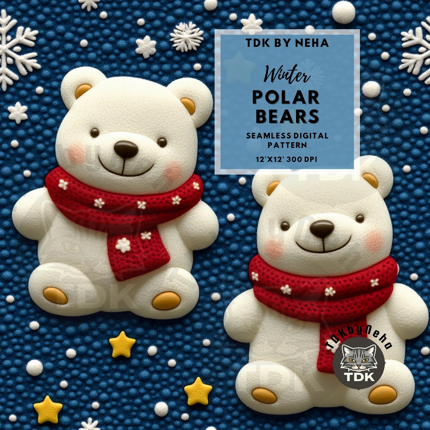 Cute Winter Polar Bear with Scarf Seamless JPG