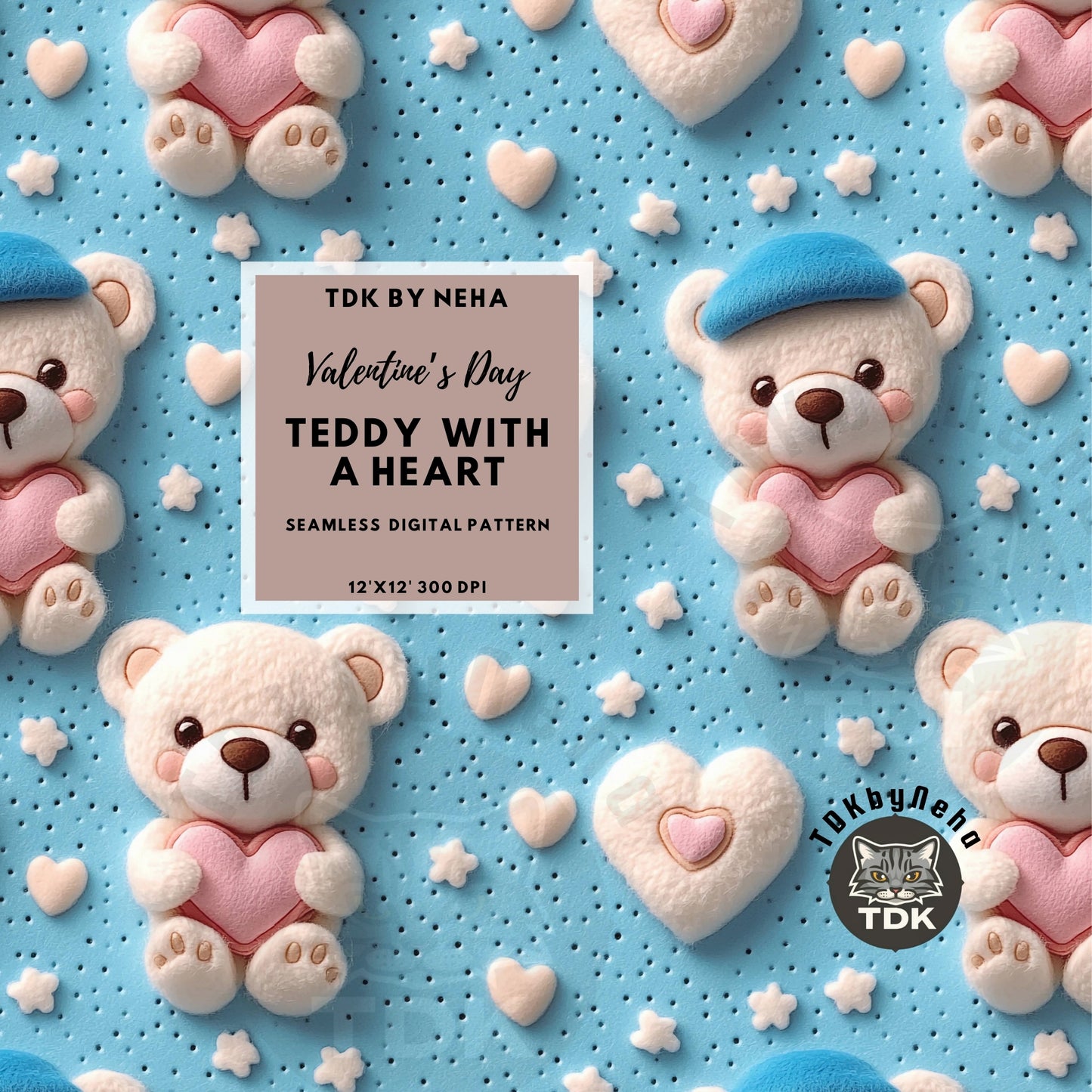 Cute Teddy Bears with Heart Seamless JPG