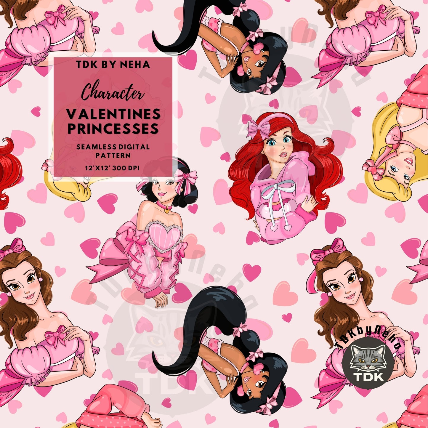 WEBSITE EXCLUSIVE - Valentines Princesses Seamless Pattern