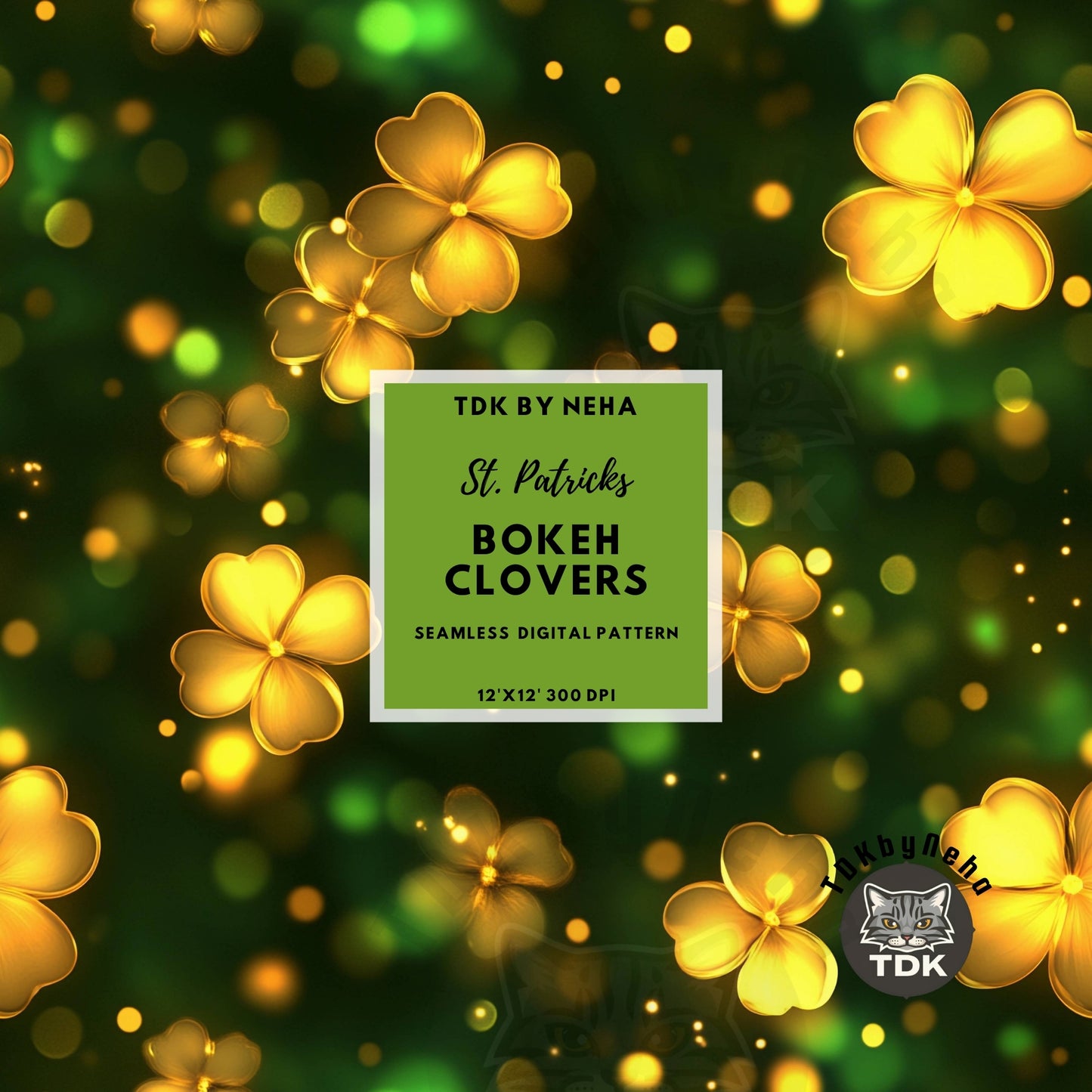 St. Patrick's Day Bokeh Clovers Seamless JPG