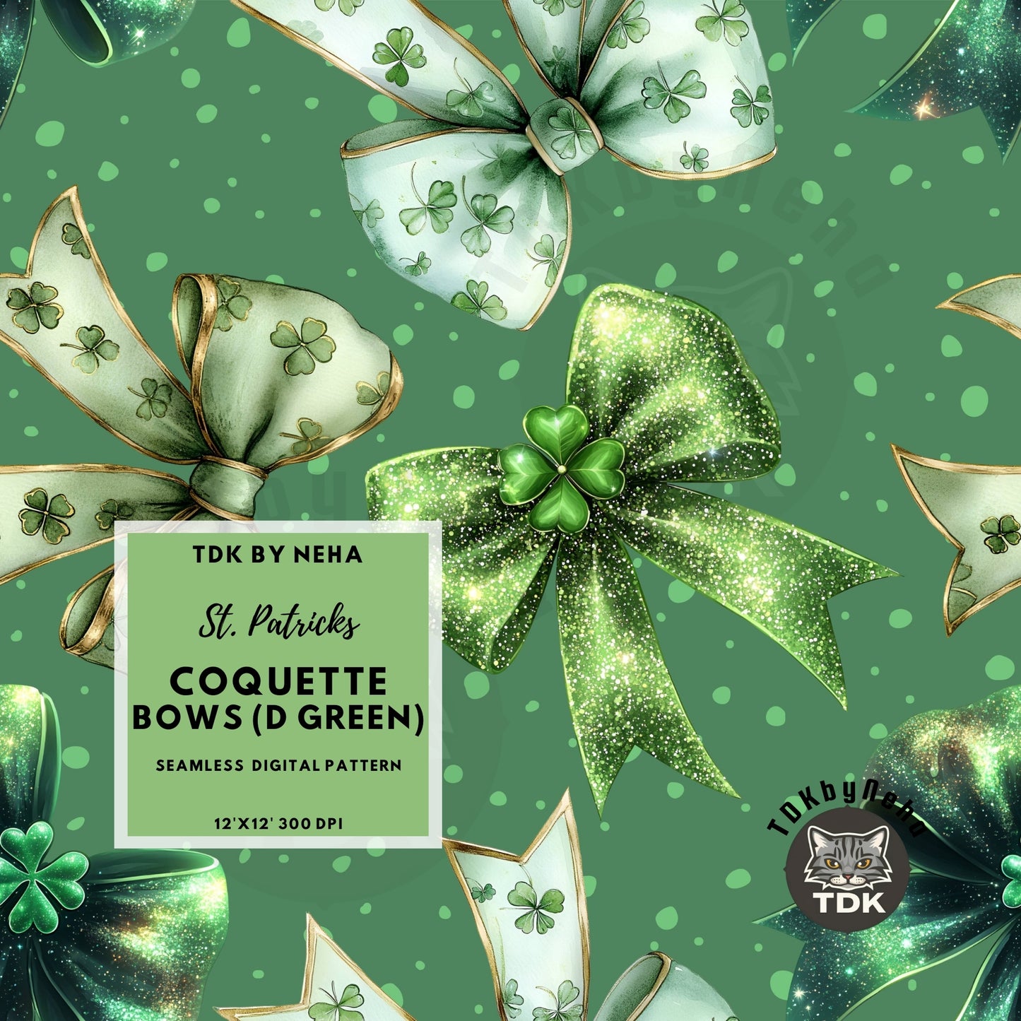 St. Patrick's Coquette Bow Seamless JPG (D Green)