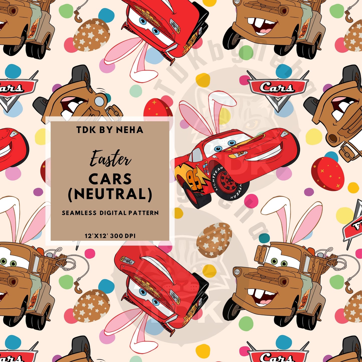 WEBSITE EXCLUSIVE - Easter Cars Seamless Pattern (Nuetral)