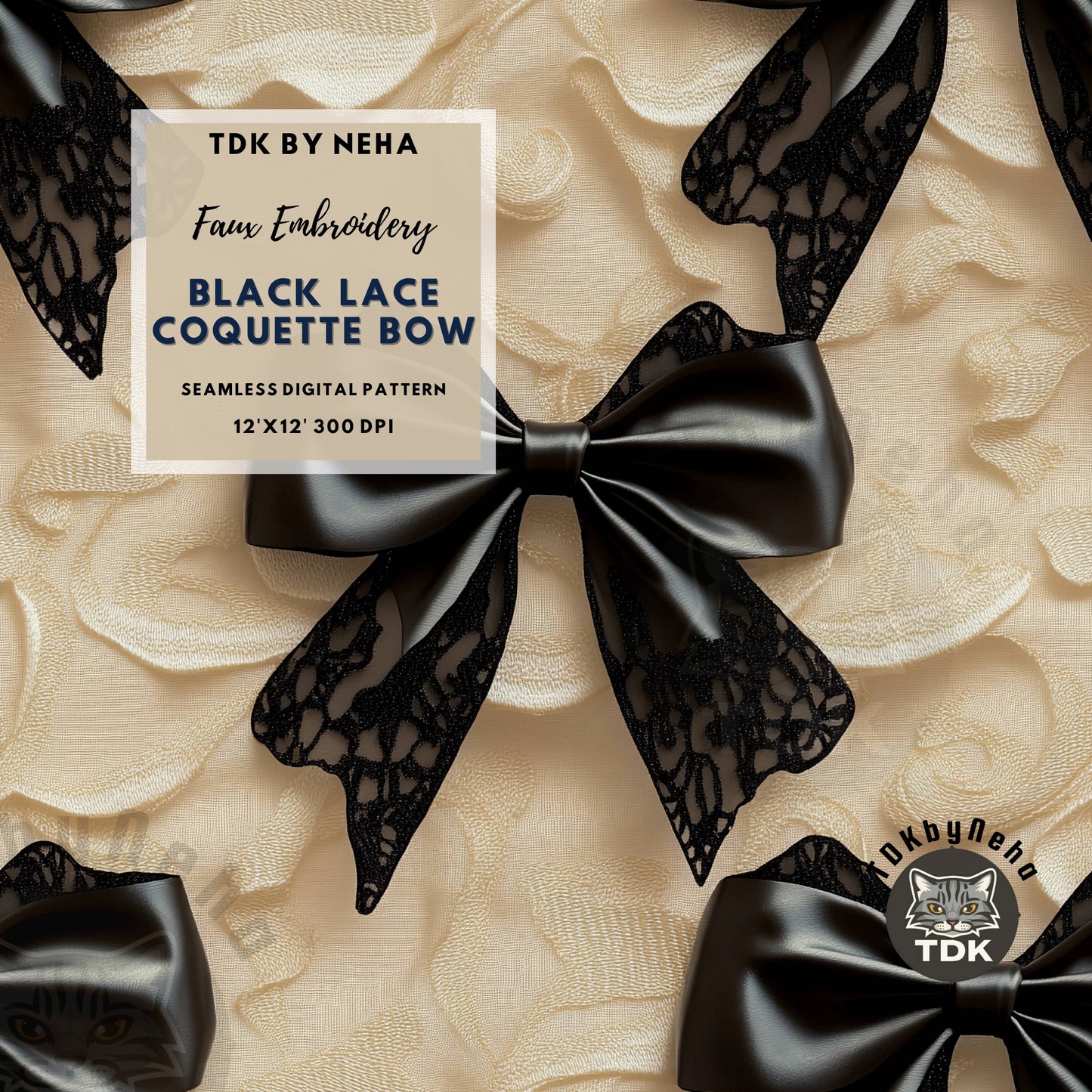 3D Black Lacey Coquette Bow Seamless JPG