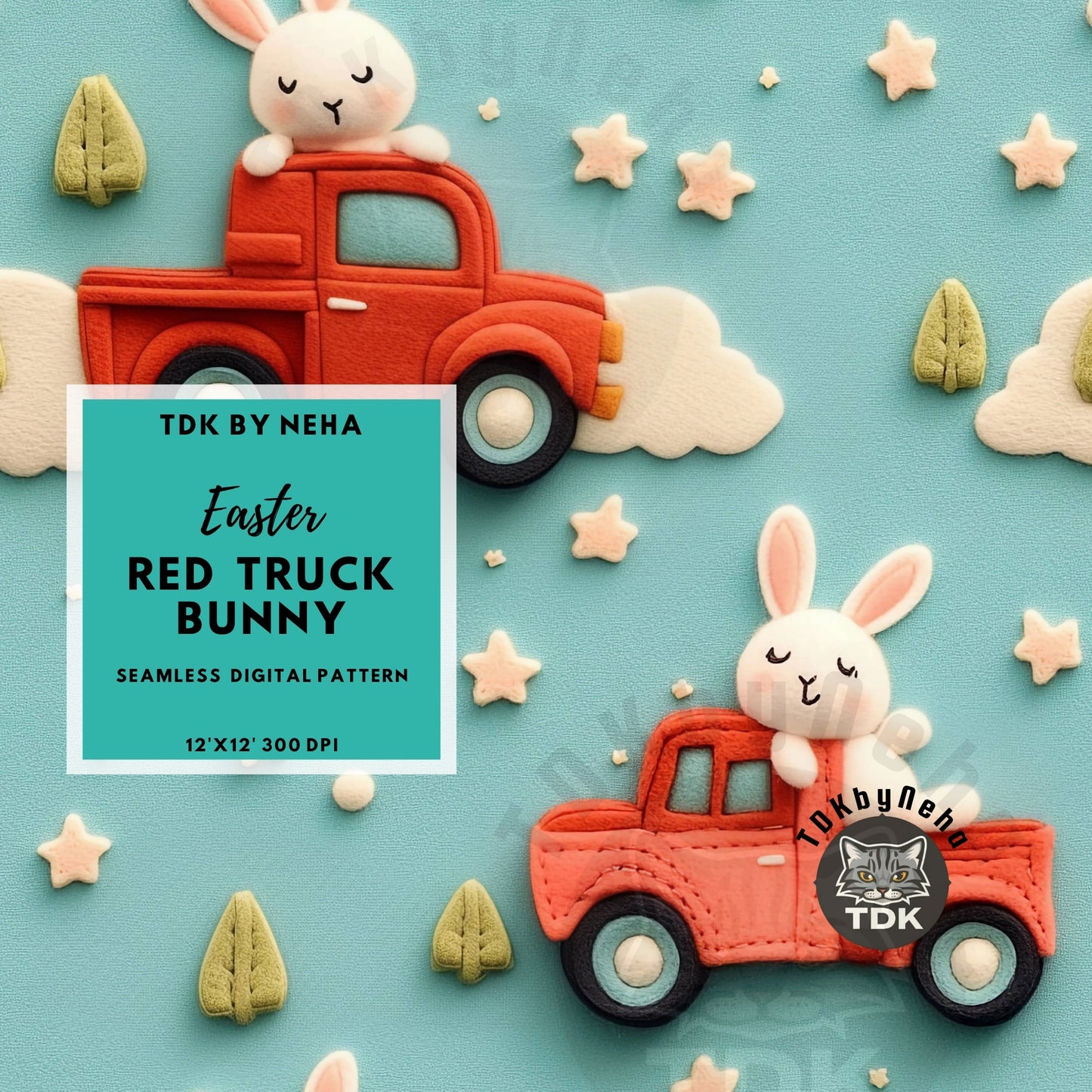 Red Truck and Bunny Seamless JPG