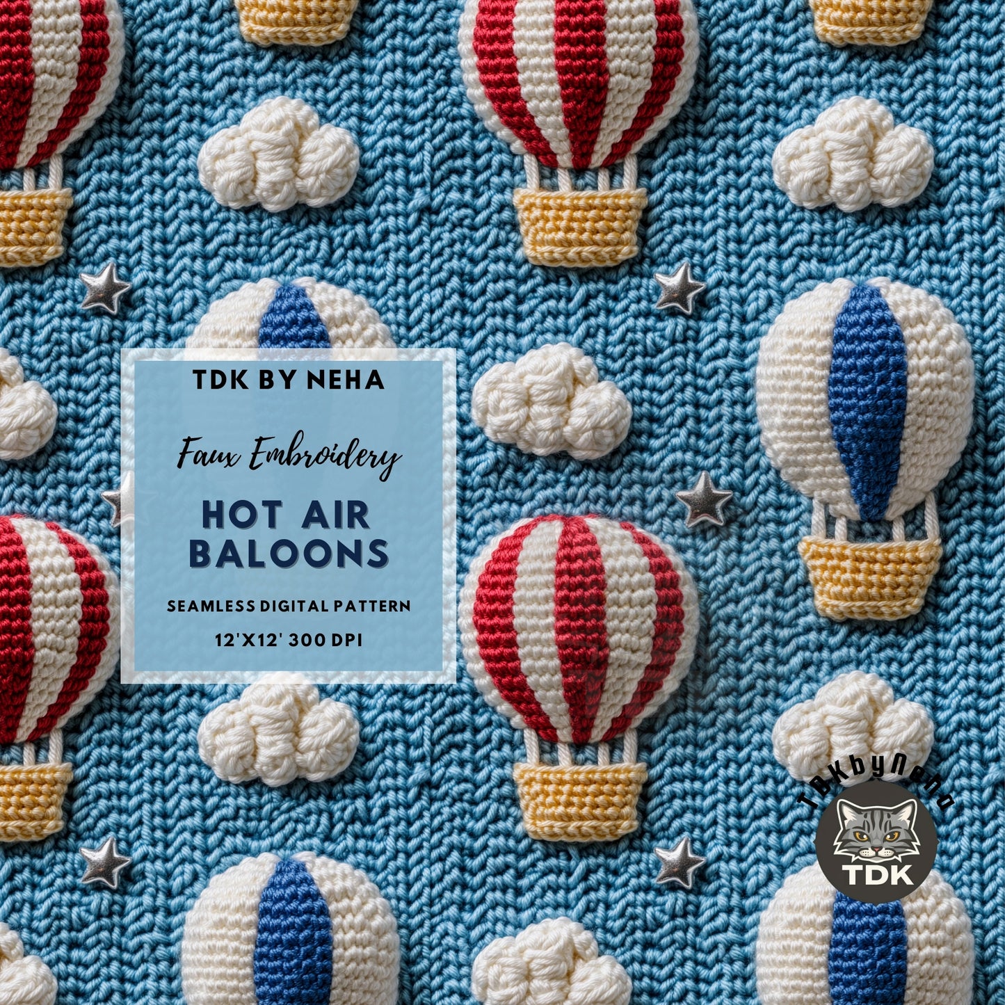 Red Blue White Hot Air Balloon Seamless JPG