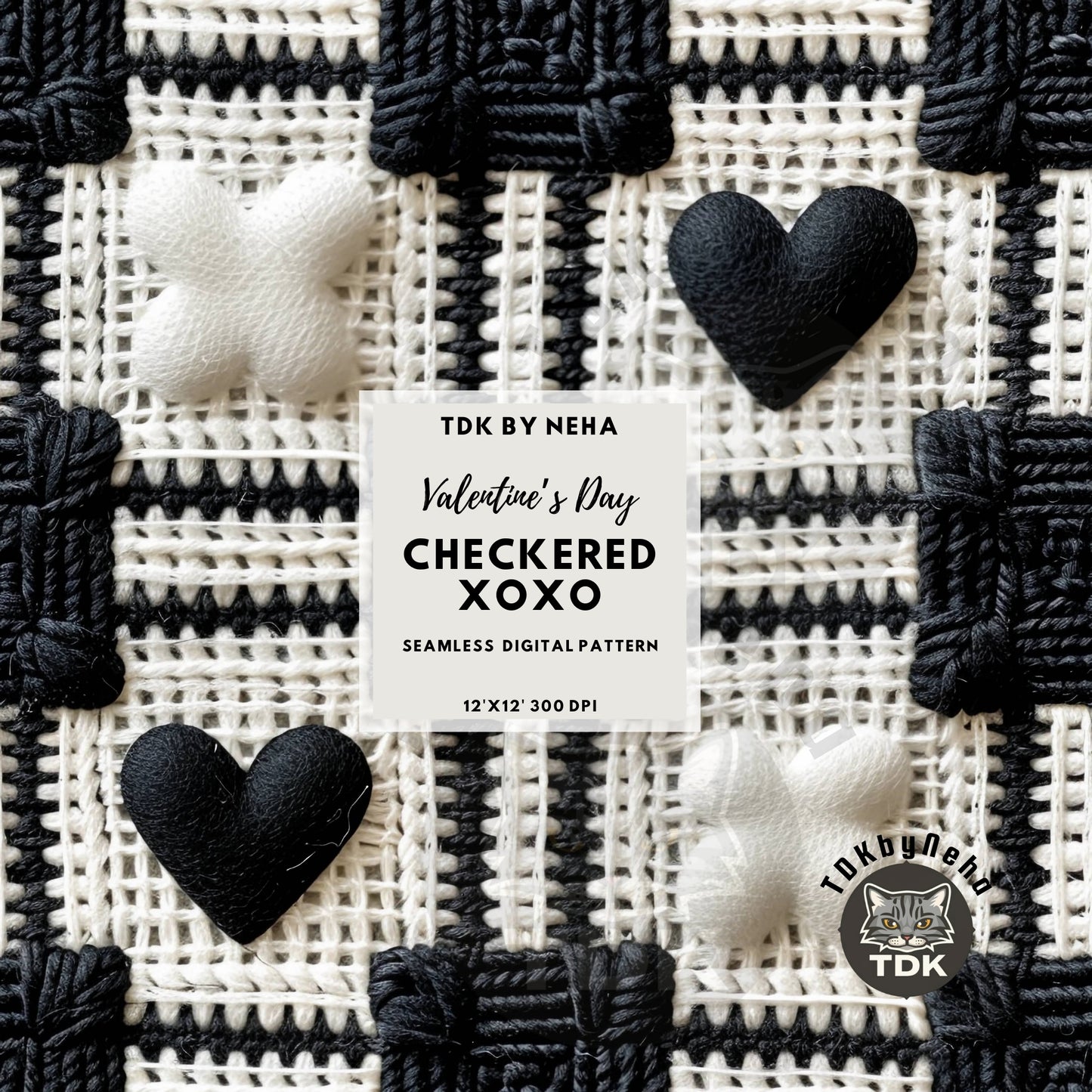 Checkered Black and White XOXO Hearts Seamless JPG