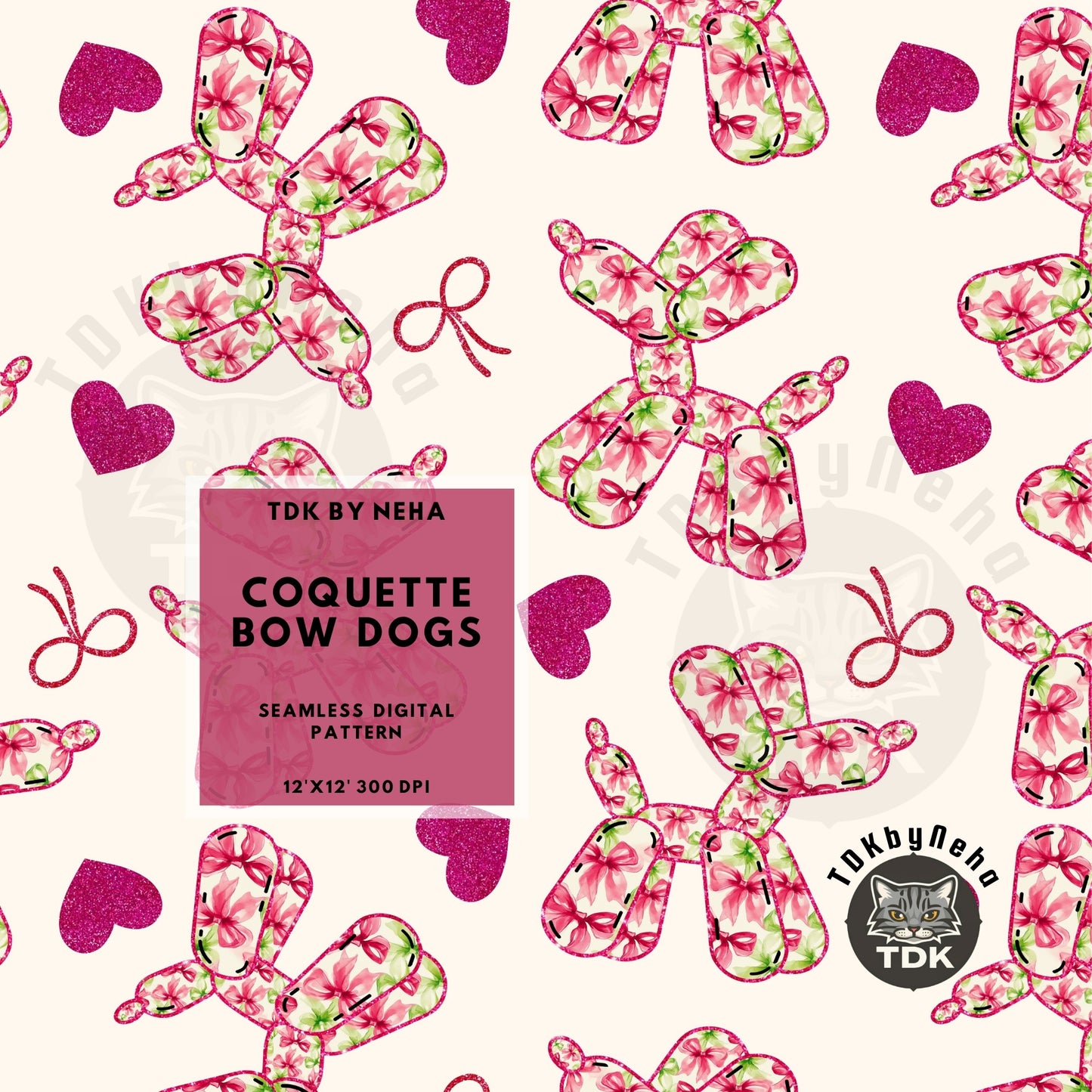 Coquette Bow Balloon Dog Seamless JPG (Beige)