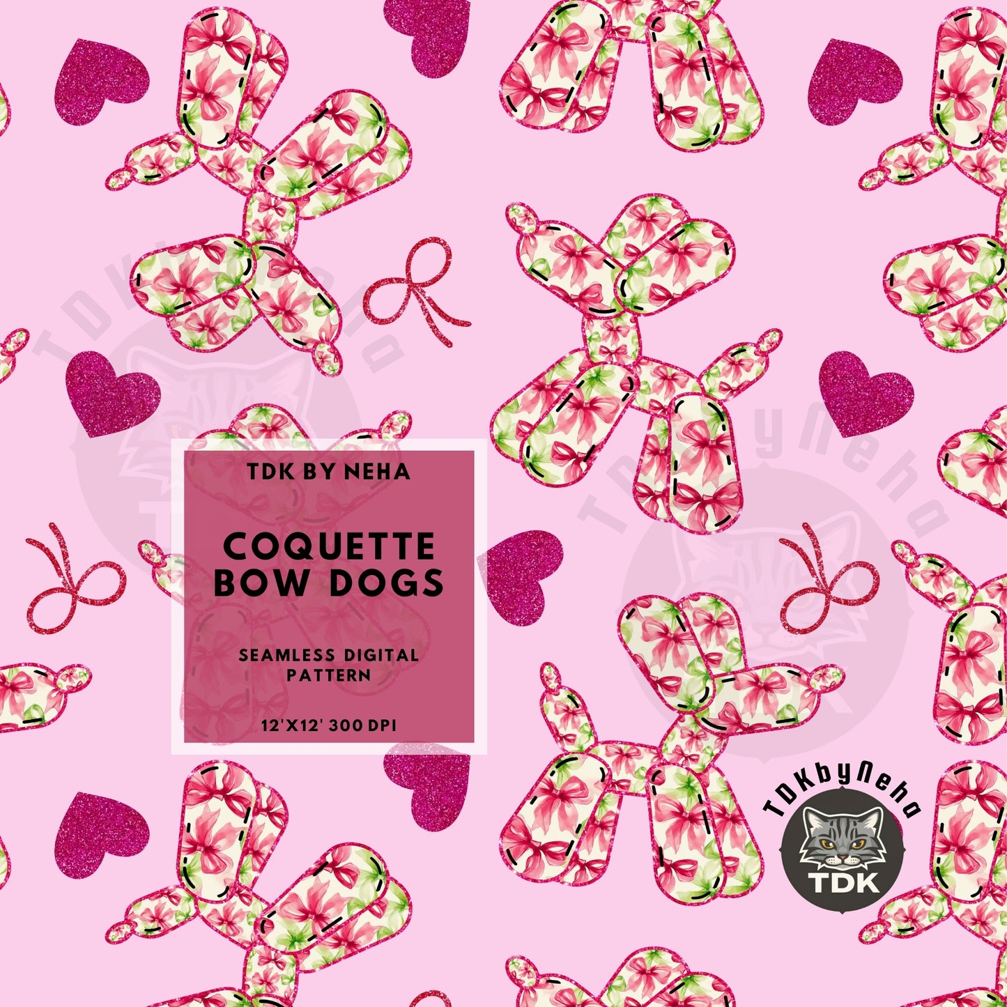 Coquette Bow Balloon Dog Seamless JPG (L Pink)