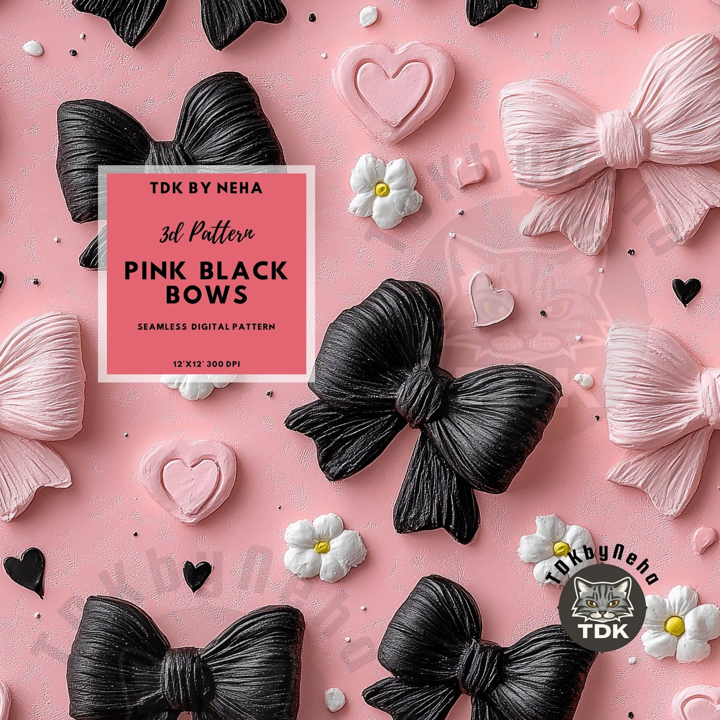 3D Black and Pink Coquette Bow Seamless JPG