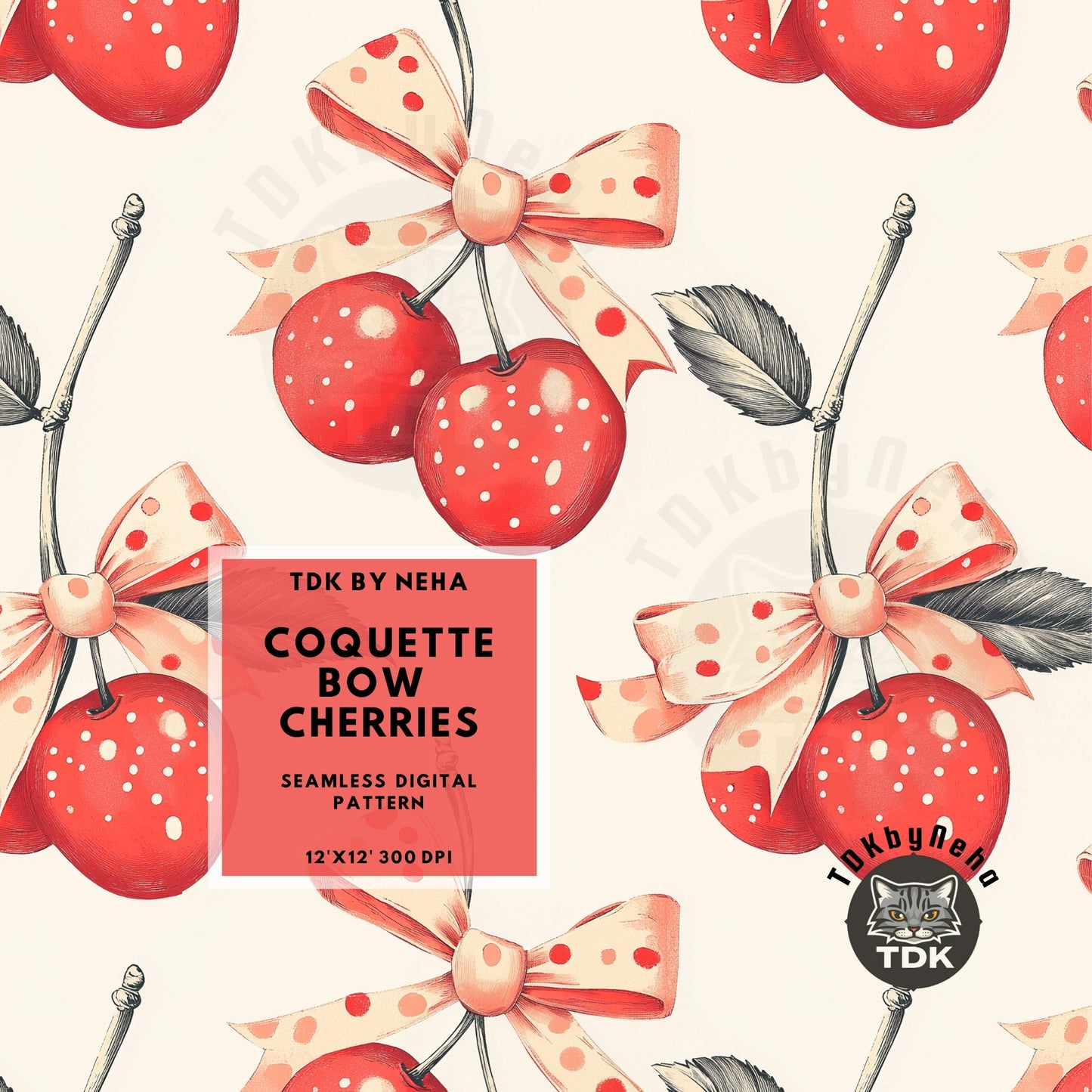 Retro Coquette Bow Cherry Seamless JPG