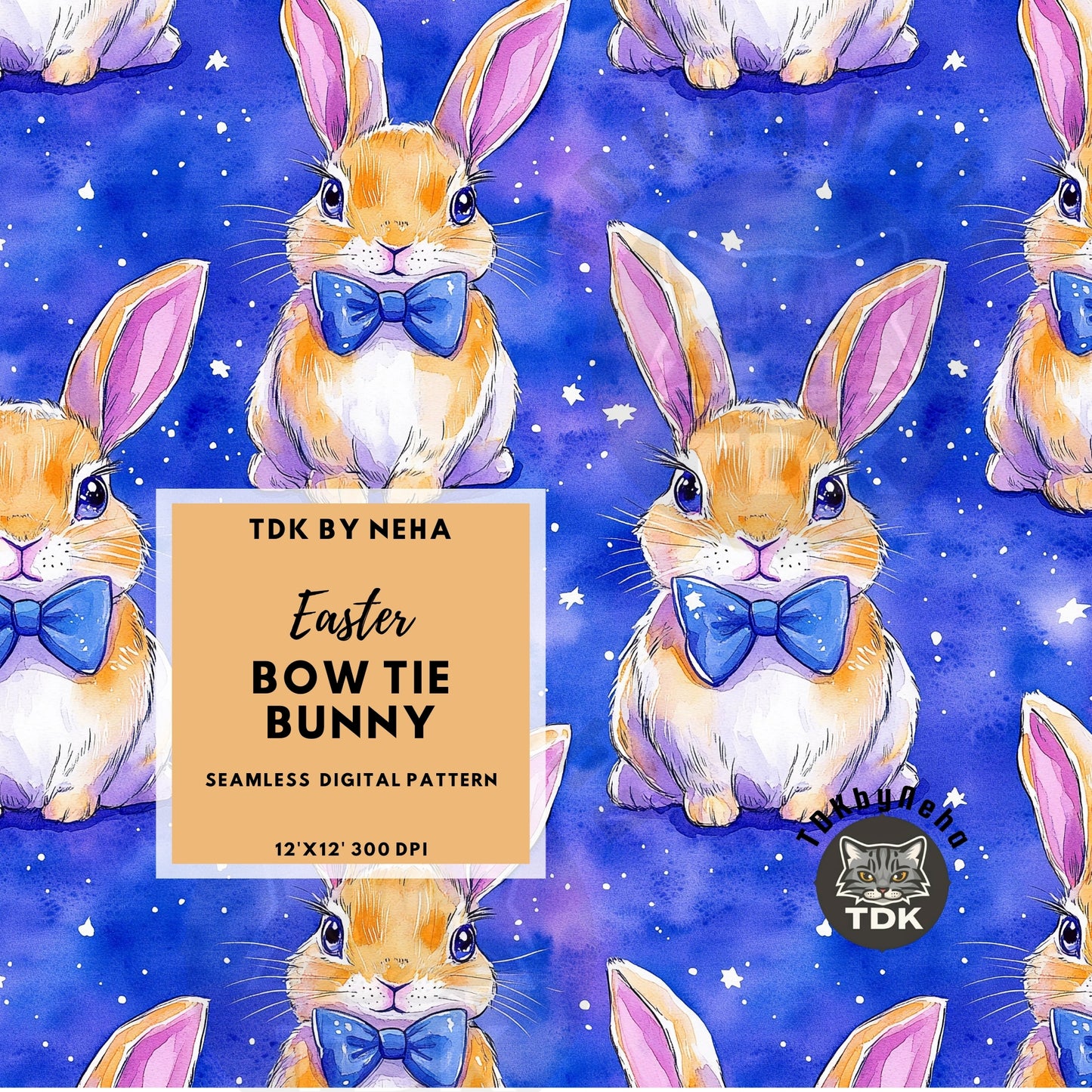 Preppy Blue BowTie Bunny Seamless