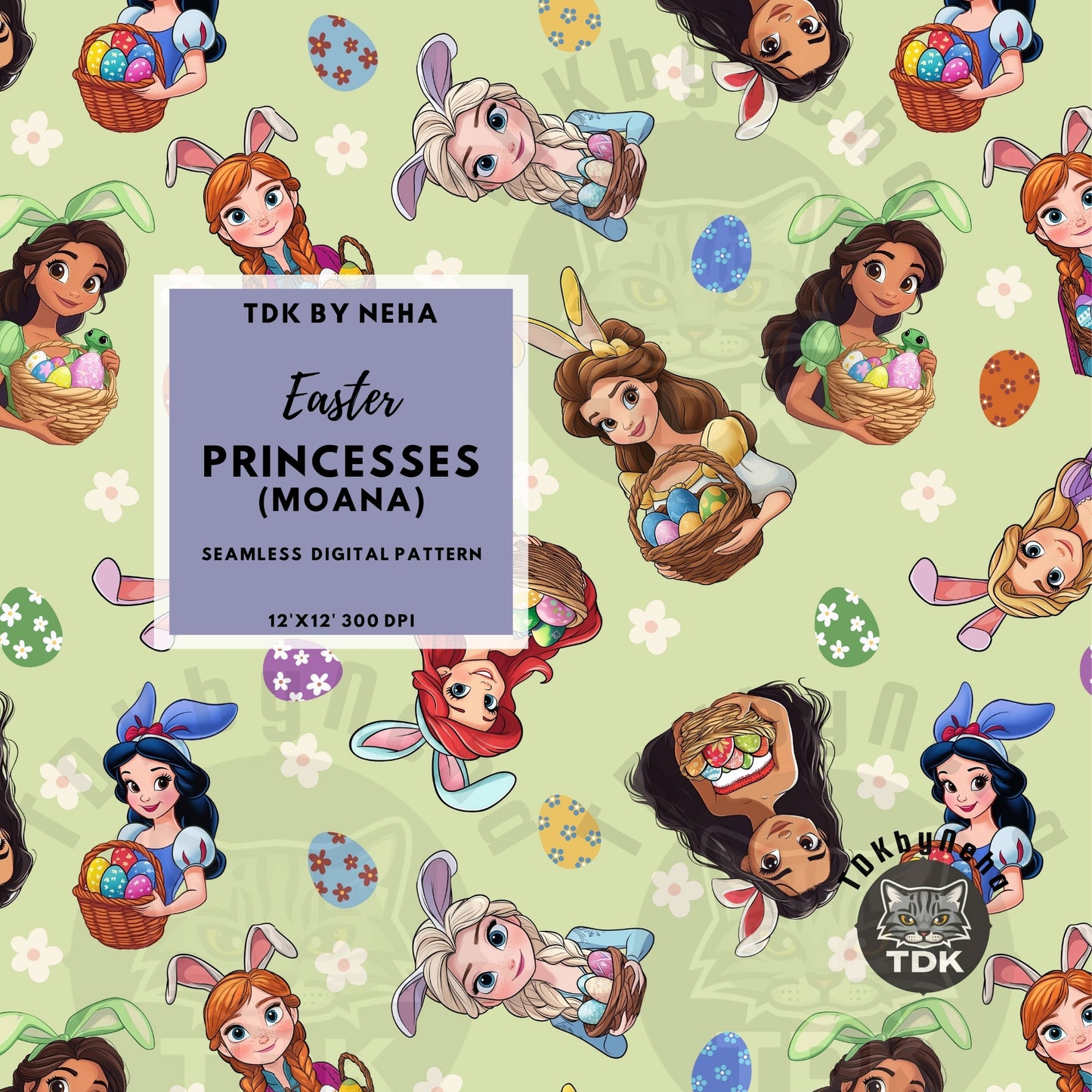 WEBSITE EXCLUSIVE - Easter Princesses Seamless Pattern (with Moana)