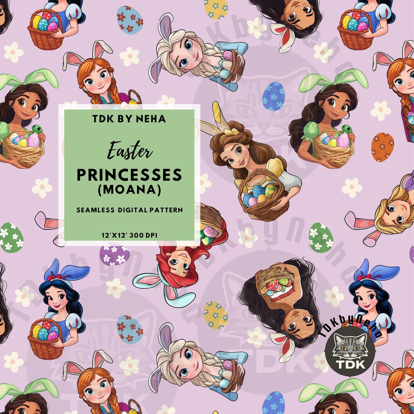 WEBSITE EXCLUSIVE - Easter Princesses Seamless Pattern (with Moana) (Lilac)