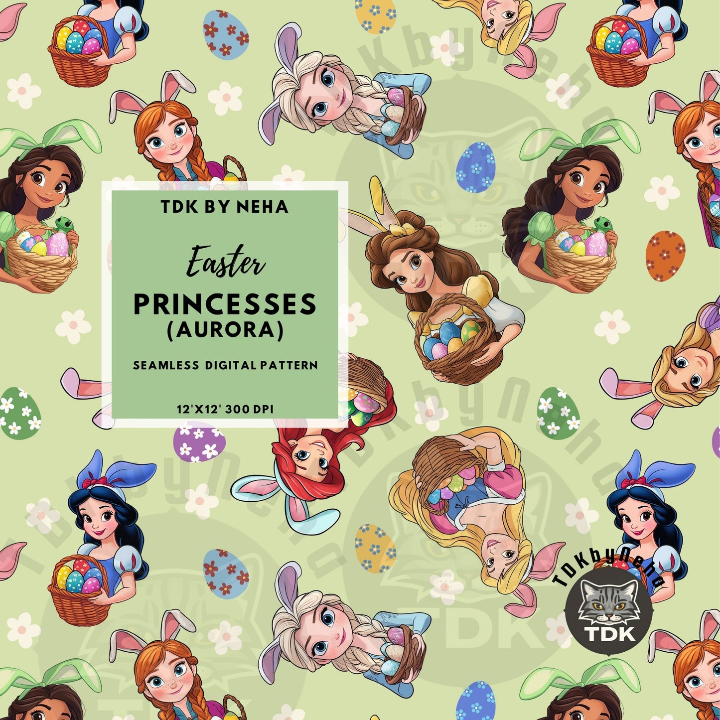 WEBSITE EXCLUSIVE - Easter Princesses Seamless Pattern (with Aurora)