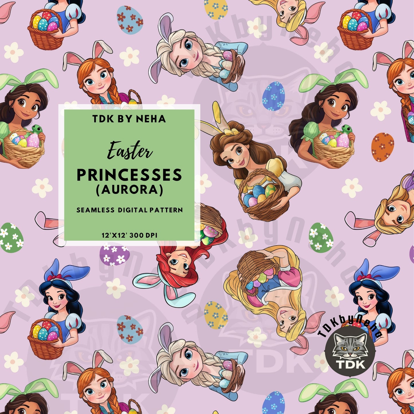 WEBSITE EXCLUSIVE - Easter Princesses Seamless Pattern (with Aurora) (Lilac)