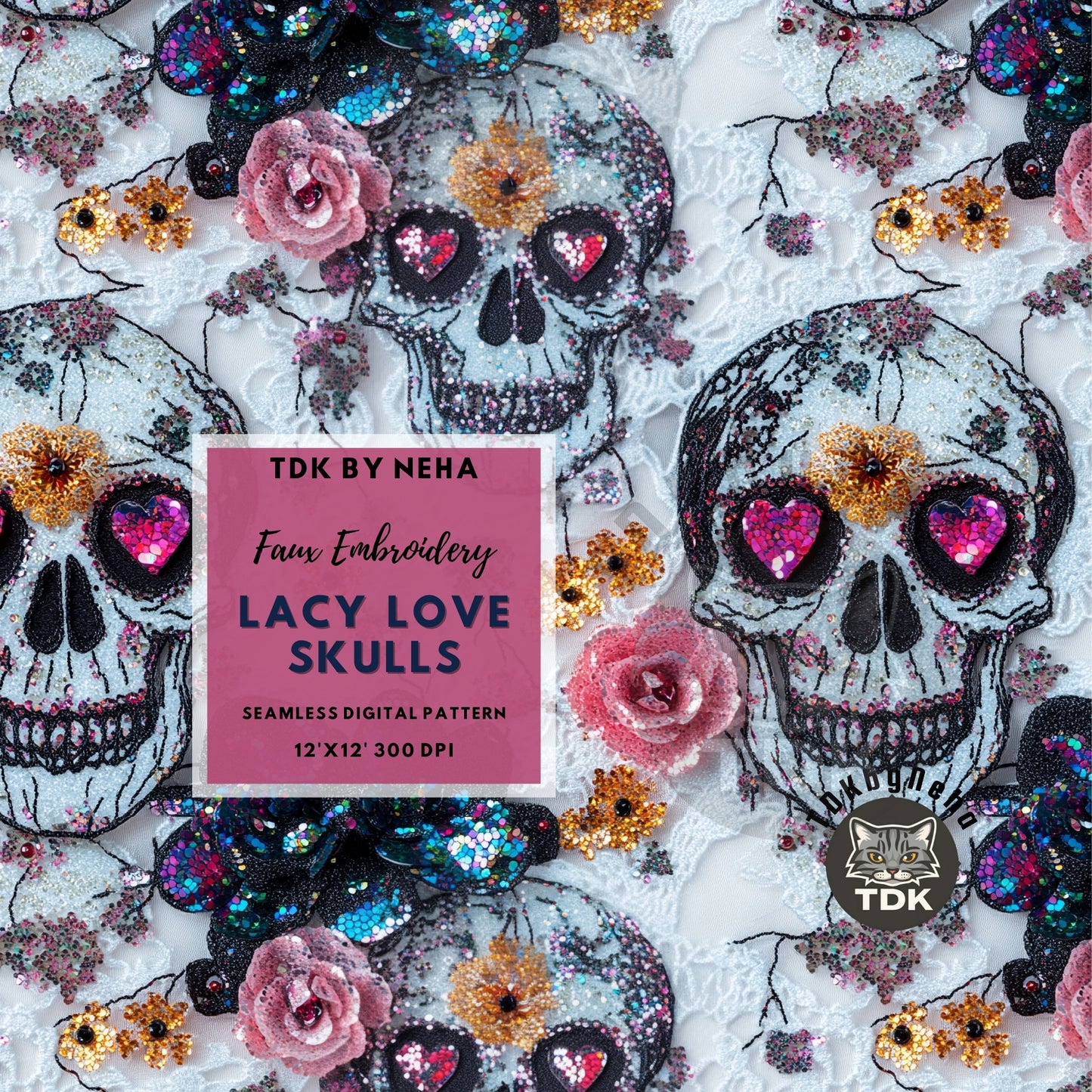 Lacy Floral Skull Seamless JPG