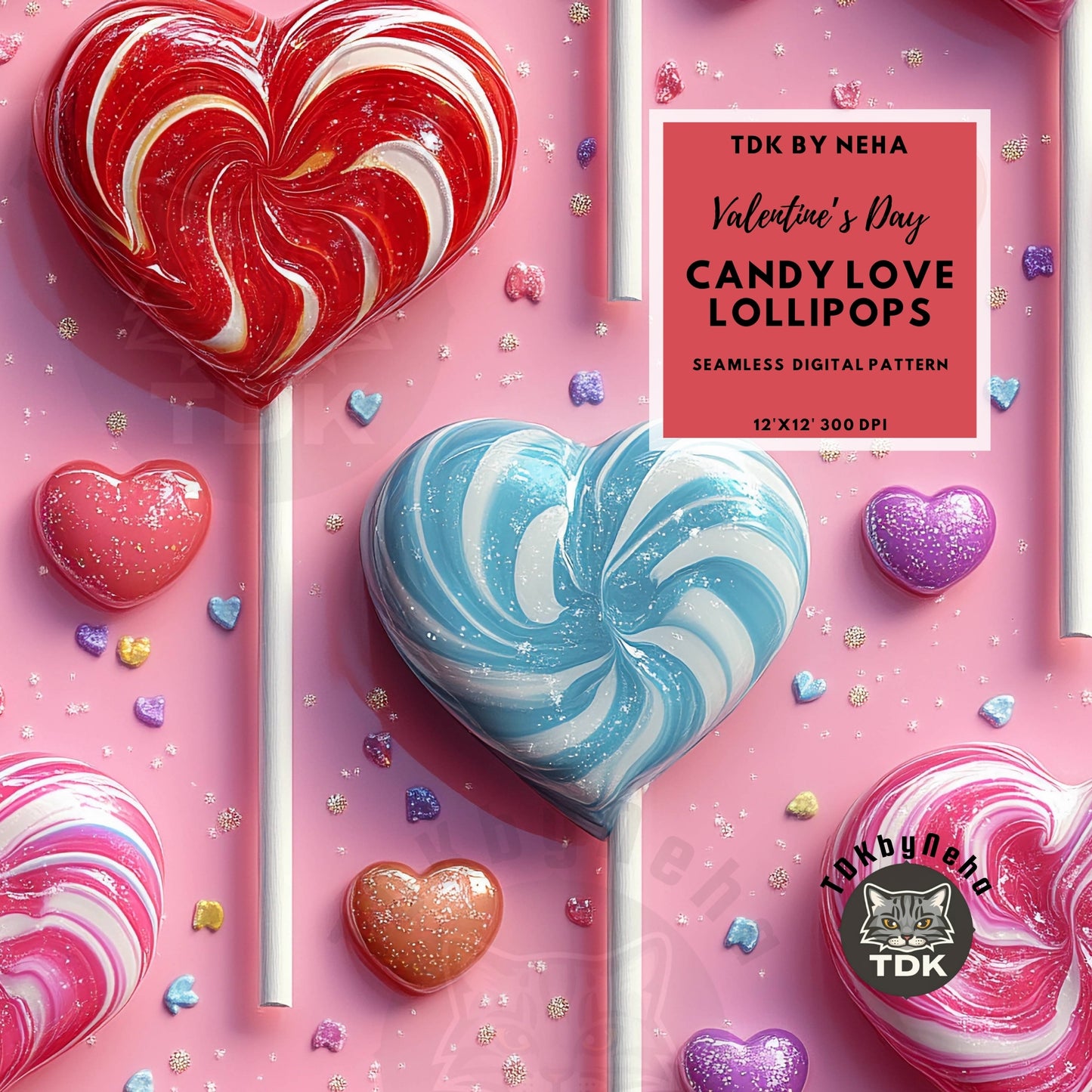 3D Candy Heart Lollipops Seamless JPG