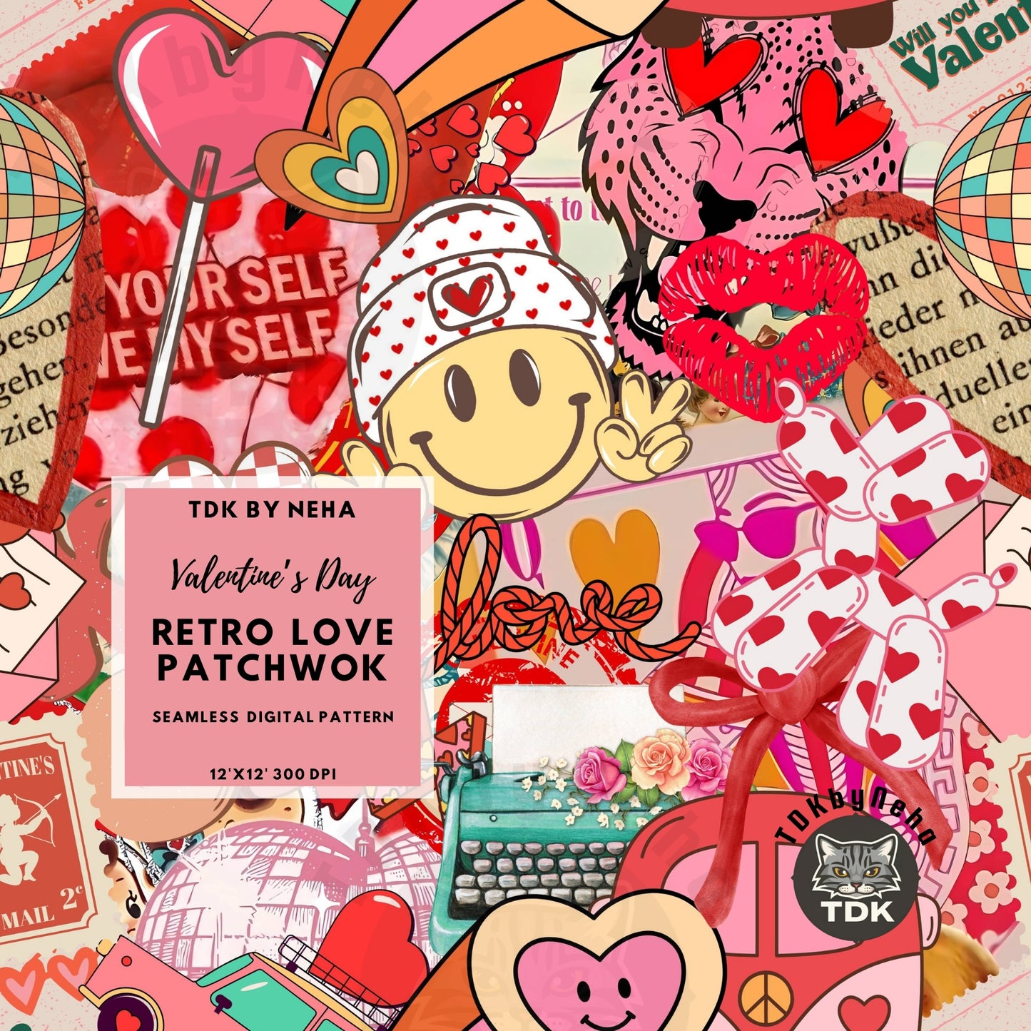 Retro Valentines Love Mashup Patchwork Seamless JPG