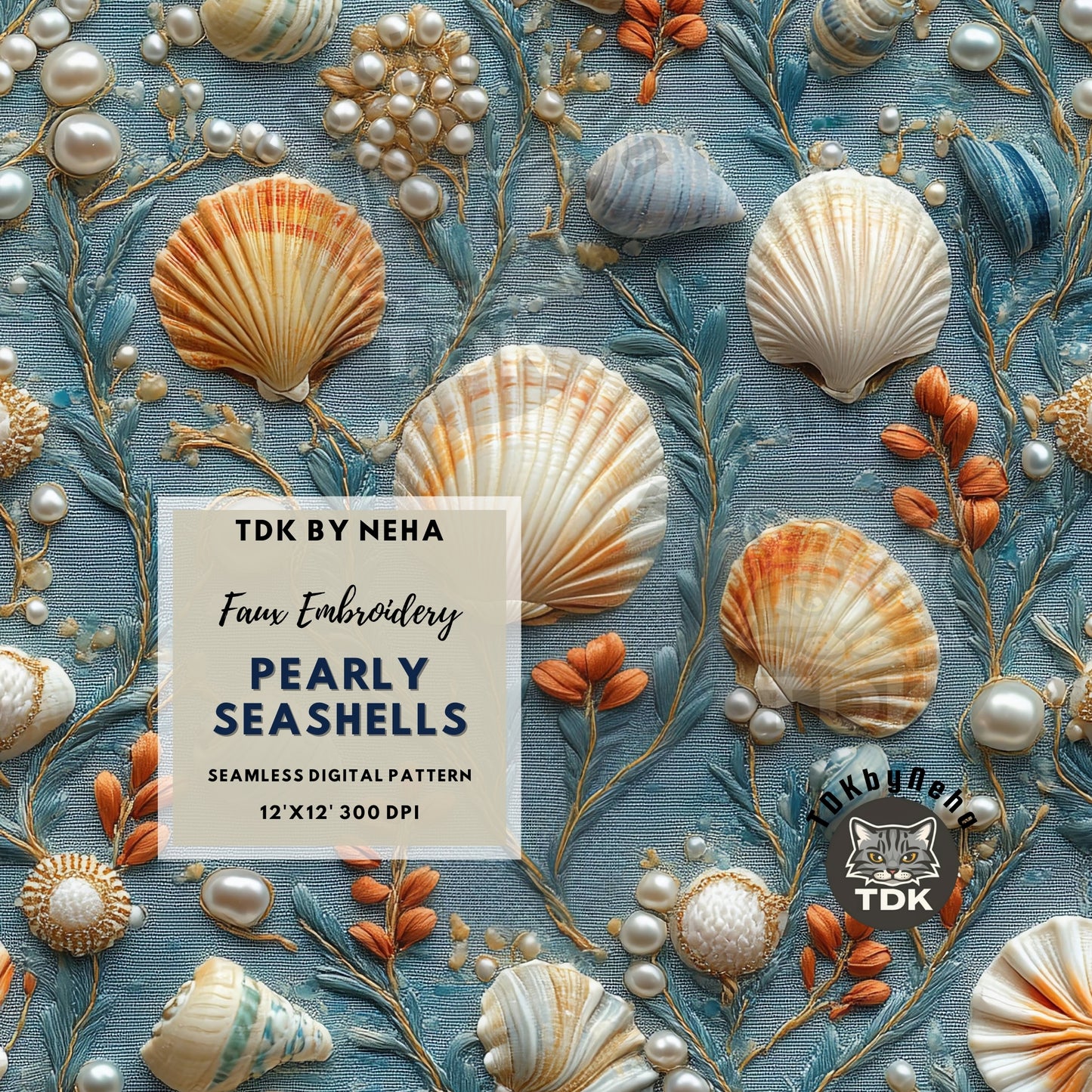 Pearly Boho Floral Seashell Seamless JPG