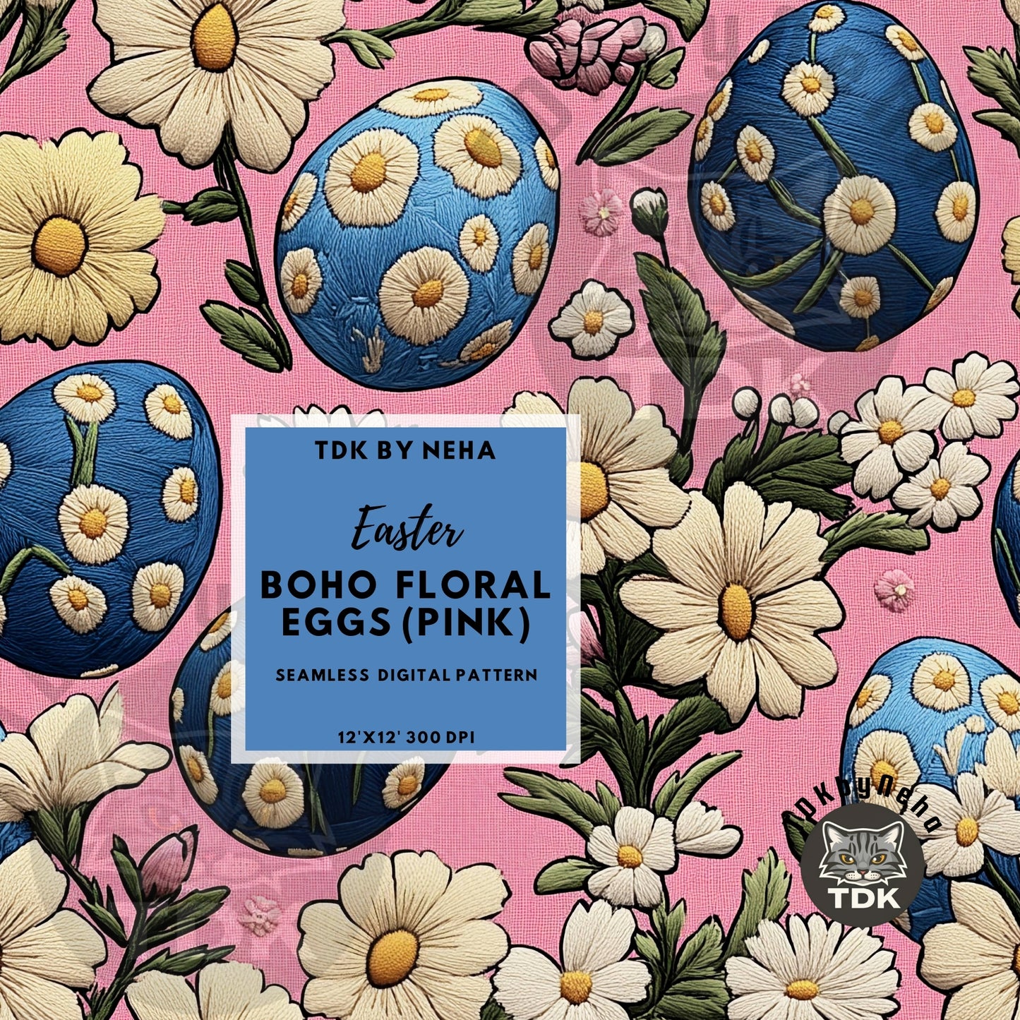 Easter Floral Boho Eggs Seamless L.Pink