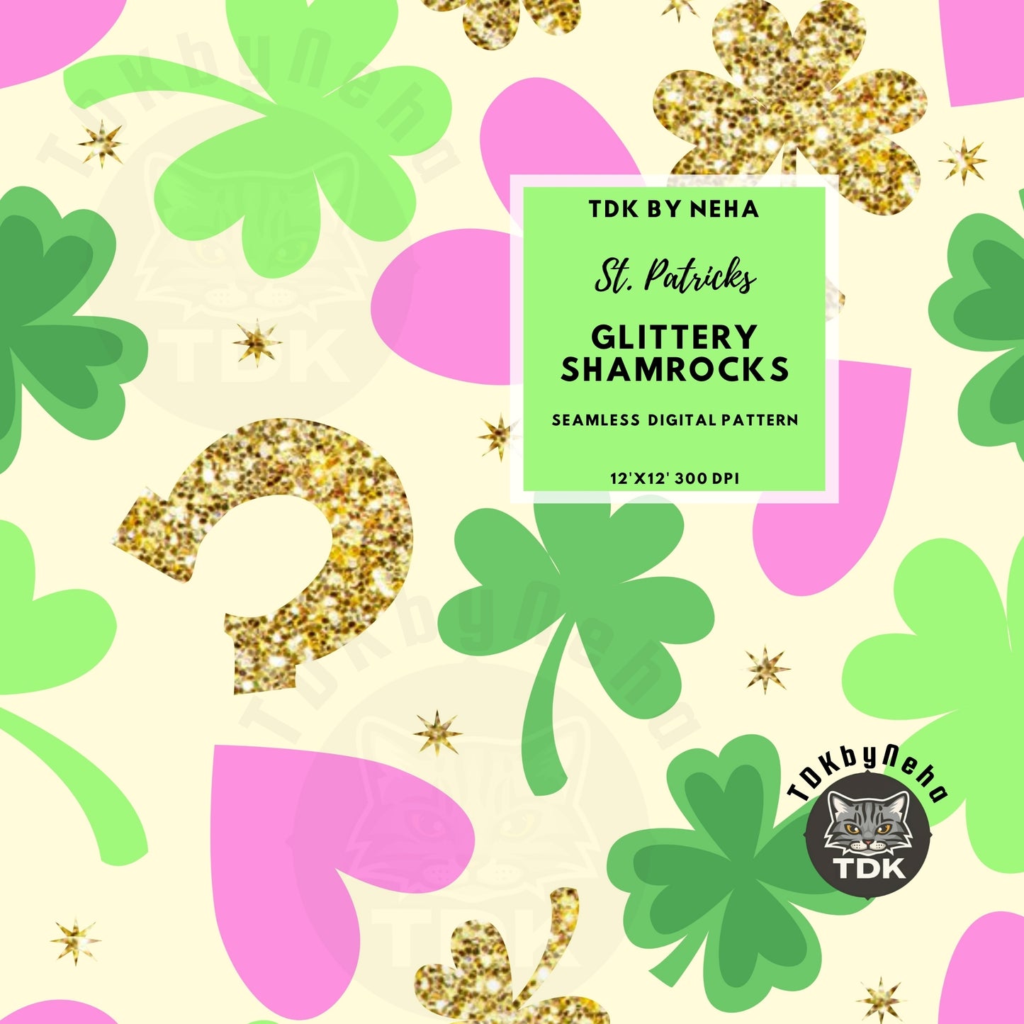 Glitter St Patricks Seamless (Cream)