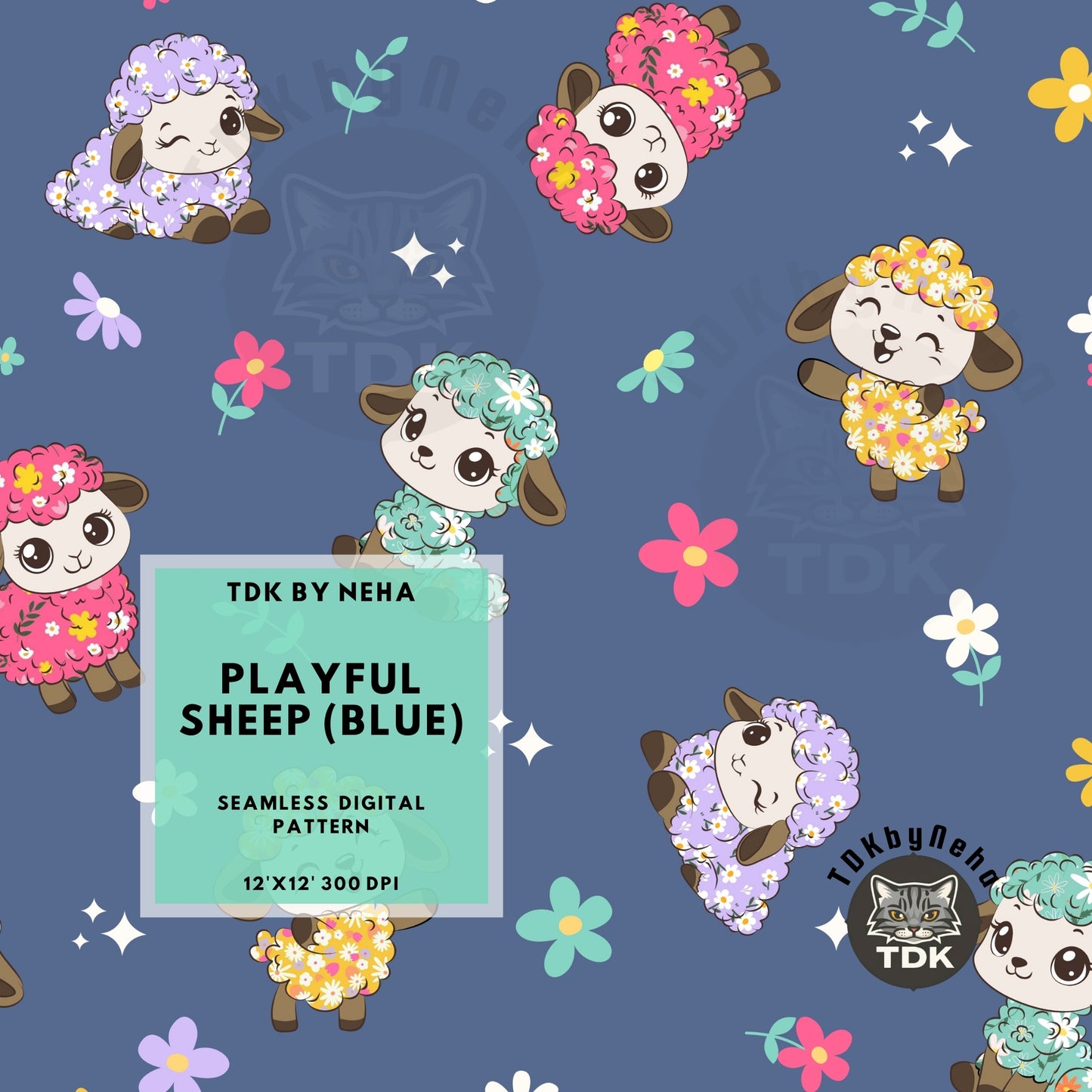 Cute Playful Lambs Seamless (Blue)