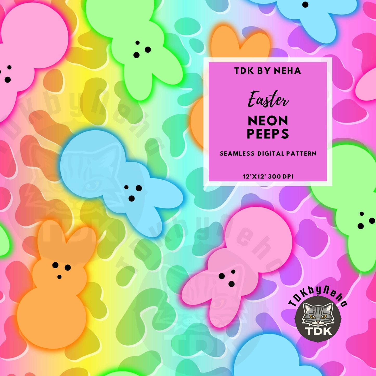 Neon Easter Colorful Peeps Seamless