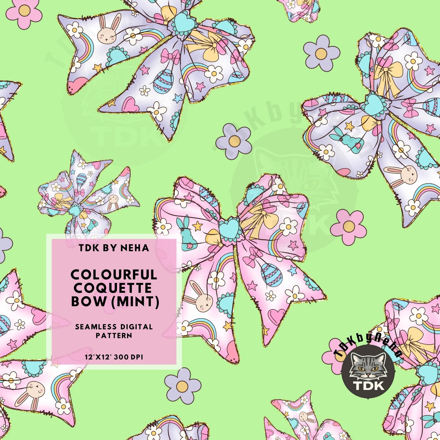Colorful Coquette Bow Seamless (Mint)
