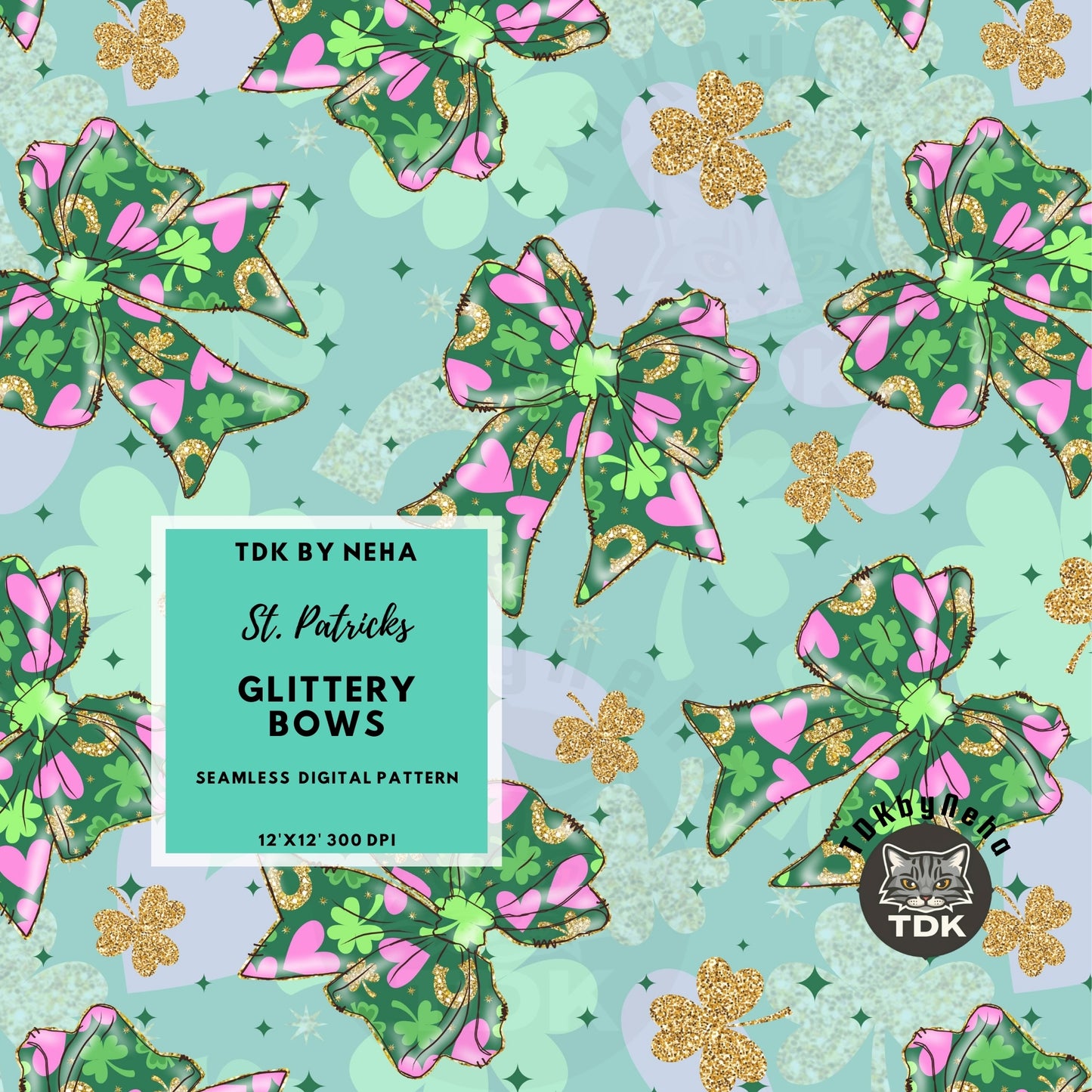 Glittery St Patricks Coquette Bow Seamless