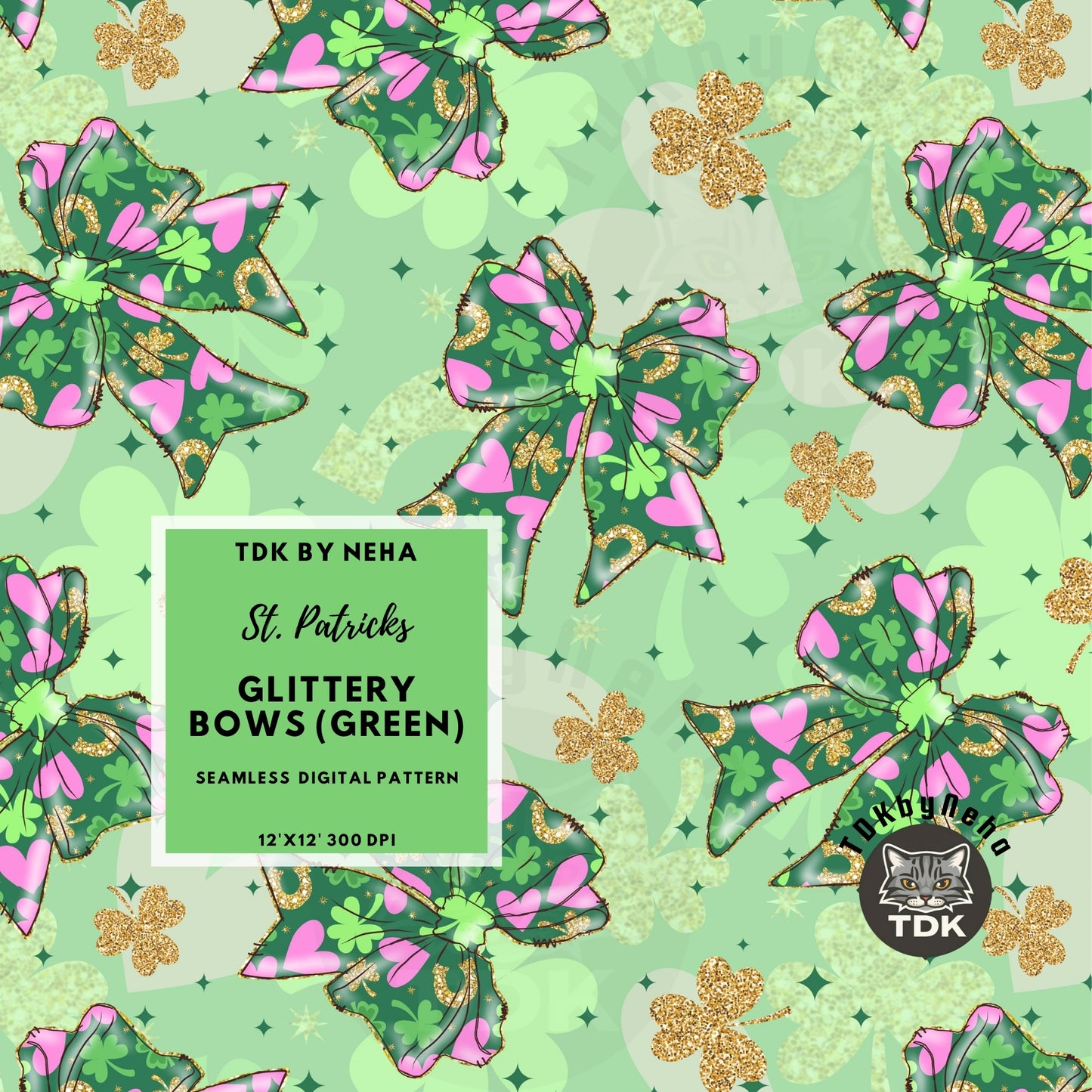 Glittery St Patricks Coquette Bow Seamless (Green)