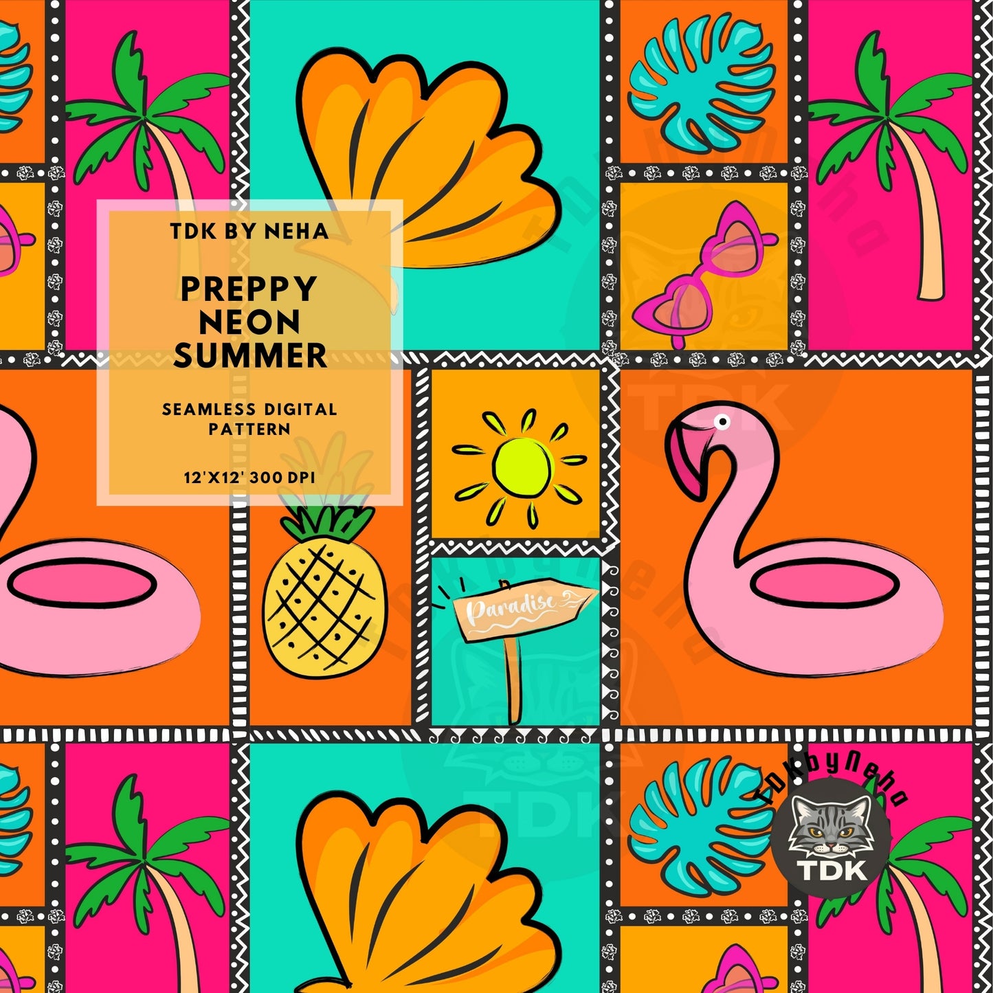 Neon Preppy Summer Patchwork Seamless (Pink)