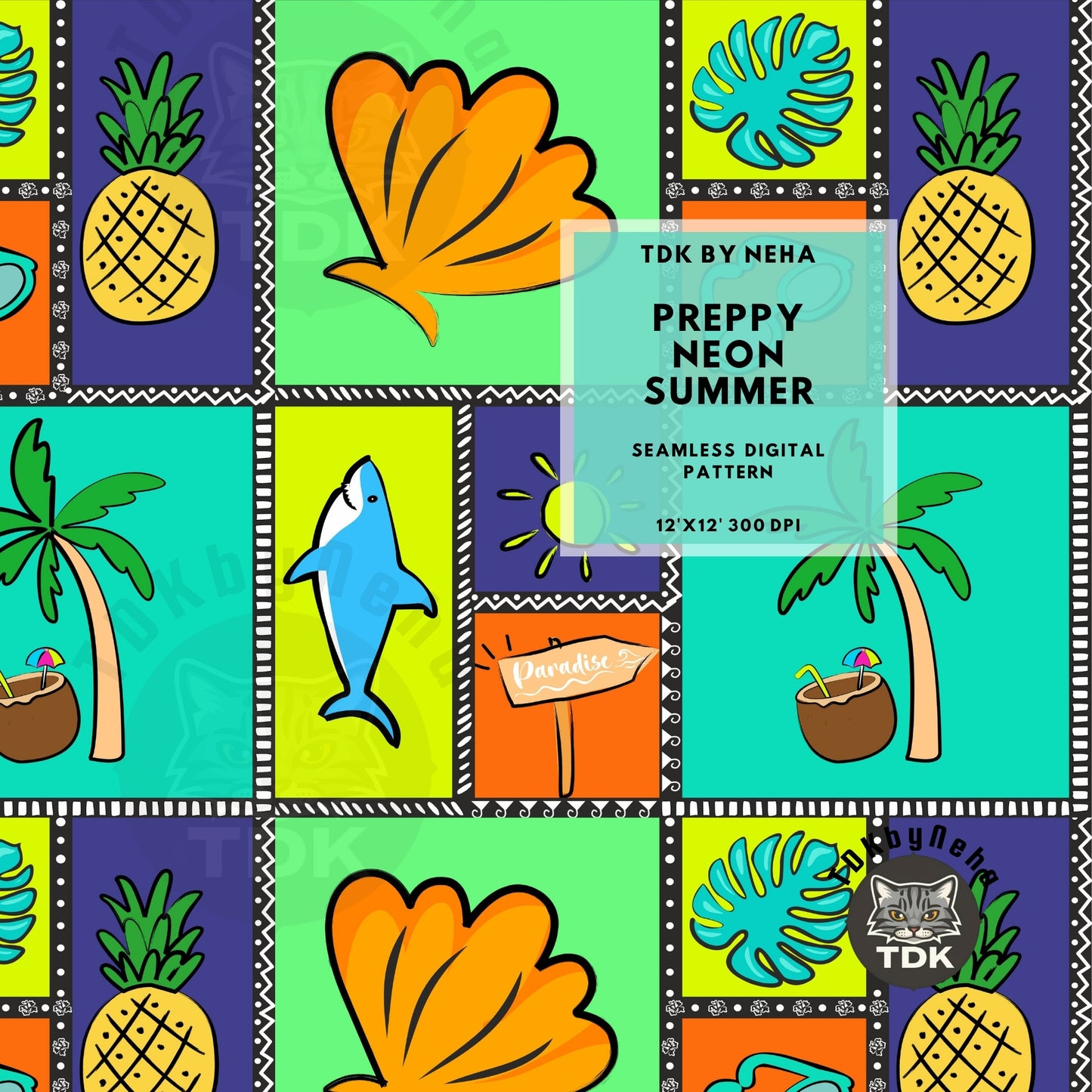 Neon Preppy Summer Patchwork Seamless