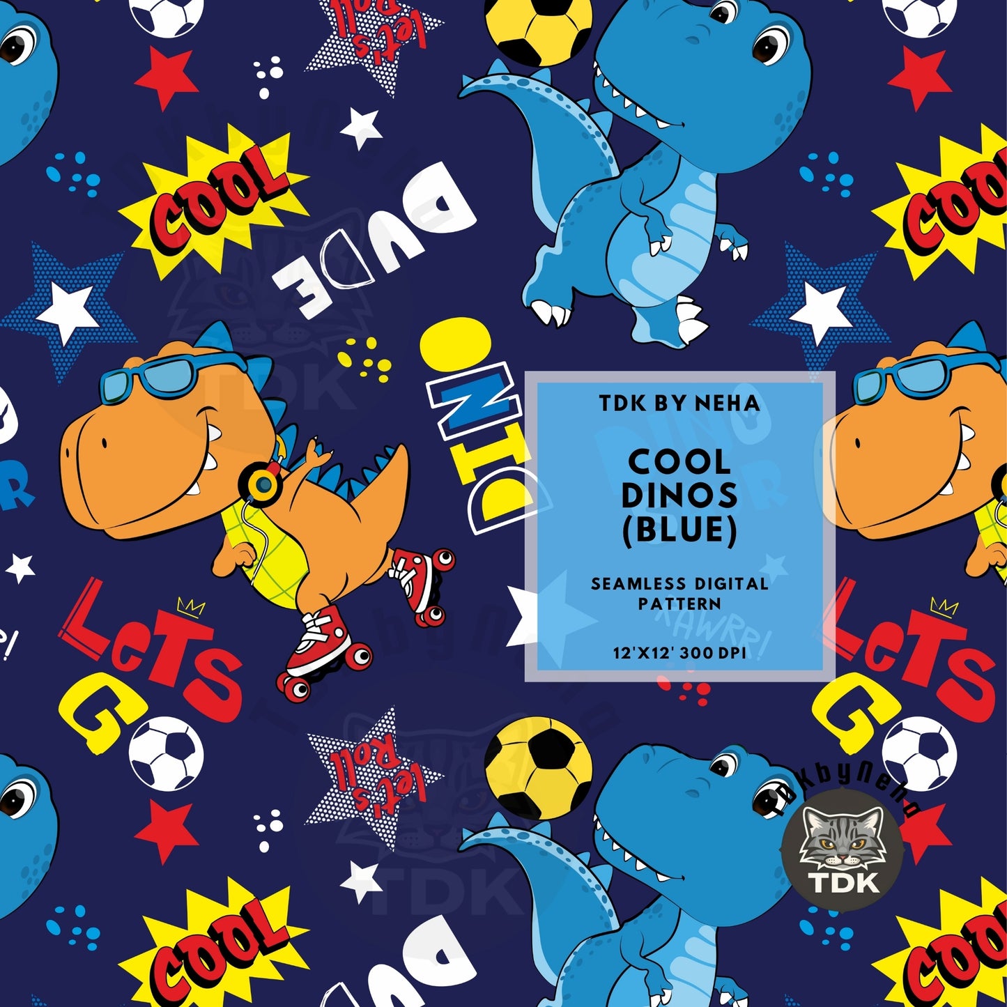 Cool Dino Seamless (Blue)