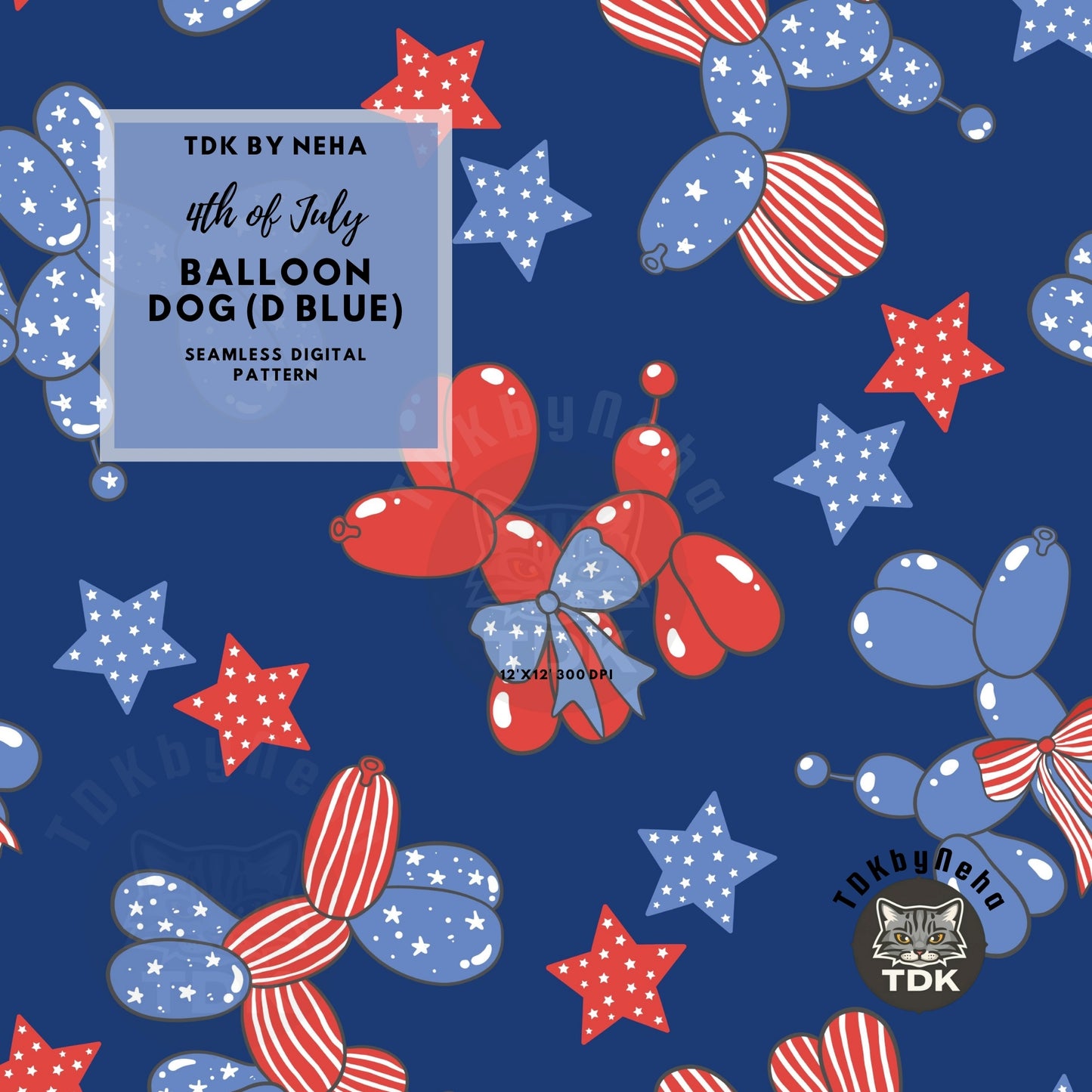 4th of July Balloon Dogs Seamless D Blue